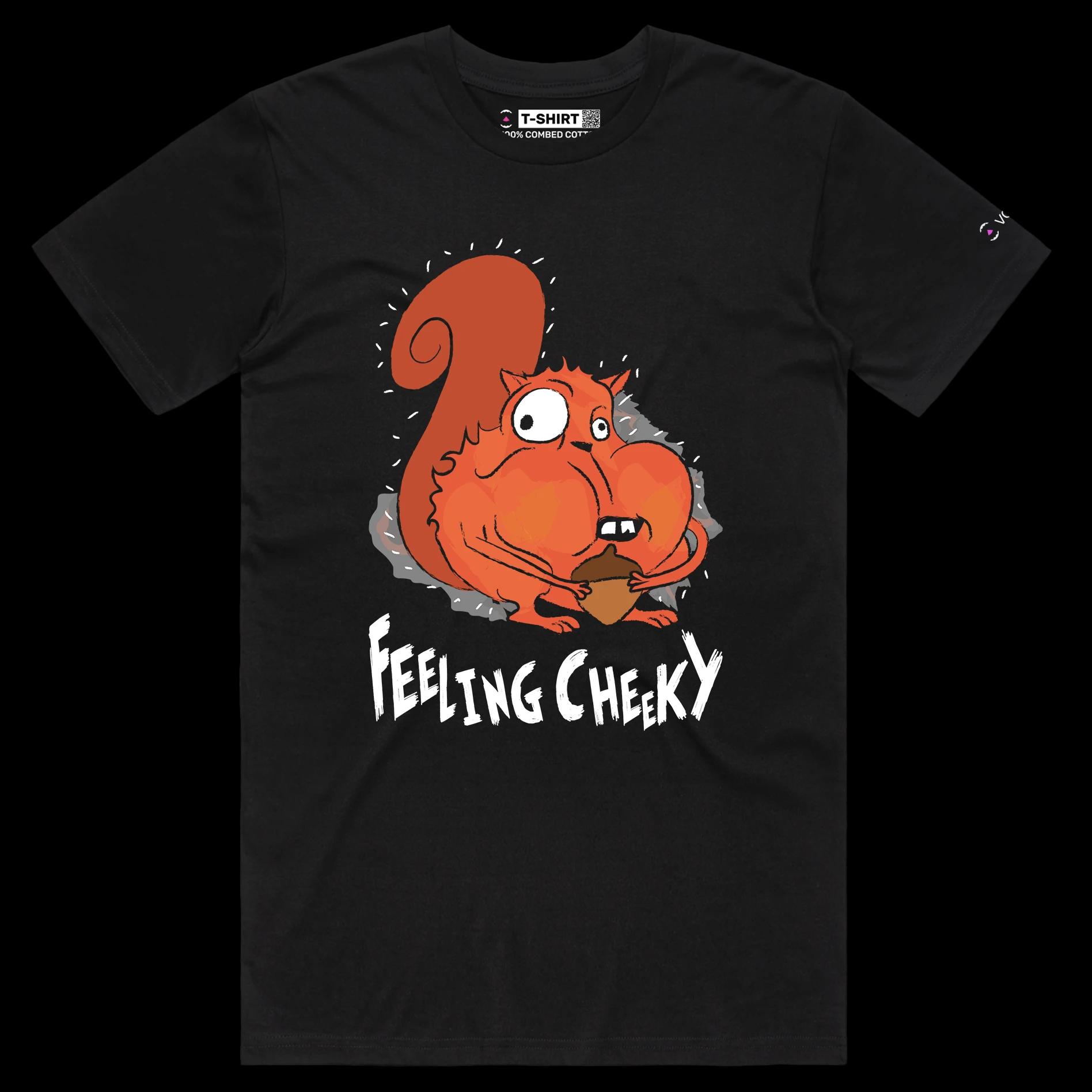 VOICEART Black Male Regular Squirrel Feeling Cheeky Funny Animals T-Shirt with Premium Quality Mischievous and Daring Tee