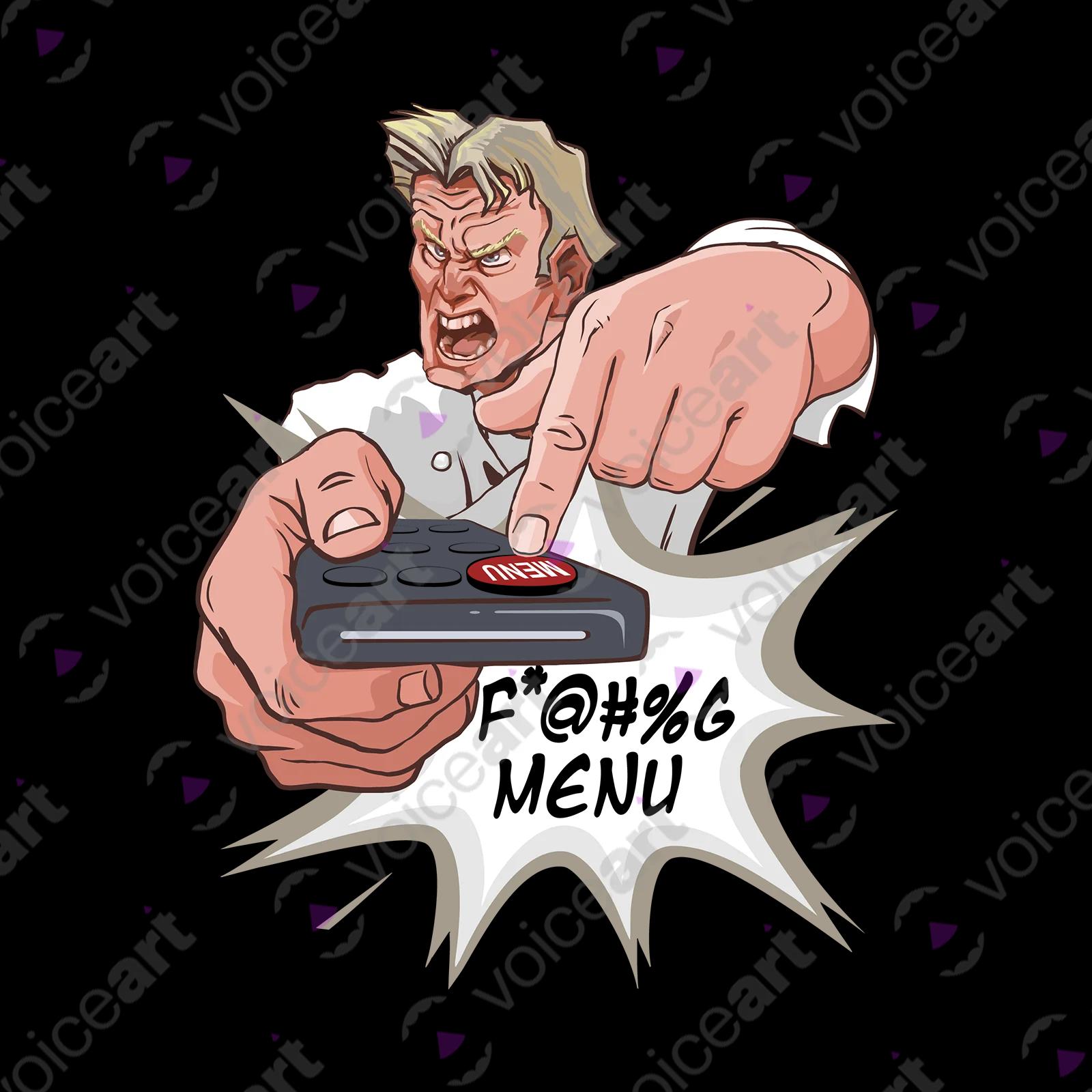 VOICEART Black Watermark Chef Gordon with Remote Control Funny T-Shirt Premium Graphic Popular Chef and Aggressive Tee