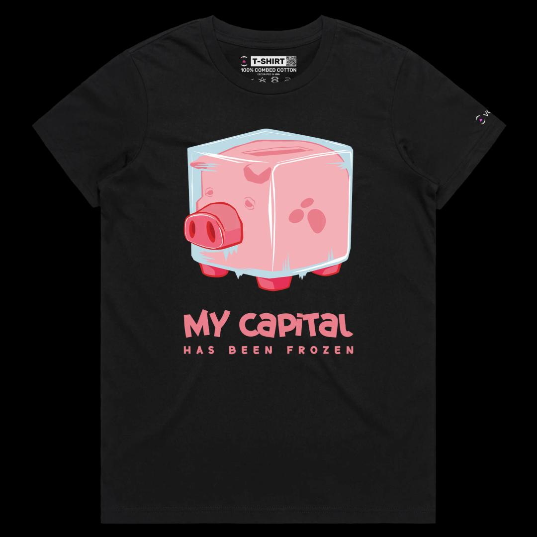 VOICEART Black Female Regular Frozen Piggy Bank Funny T-Shirt with Premium Design Money and Finance Themed Tee Play Words
