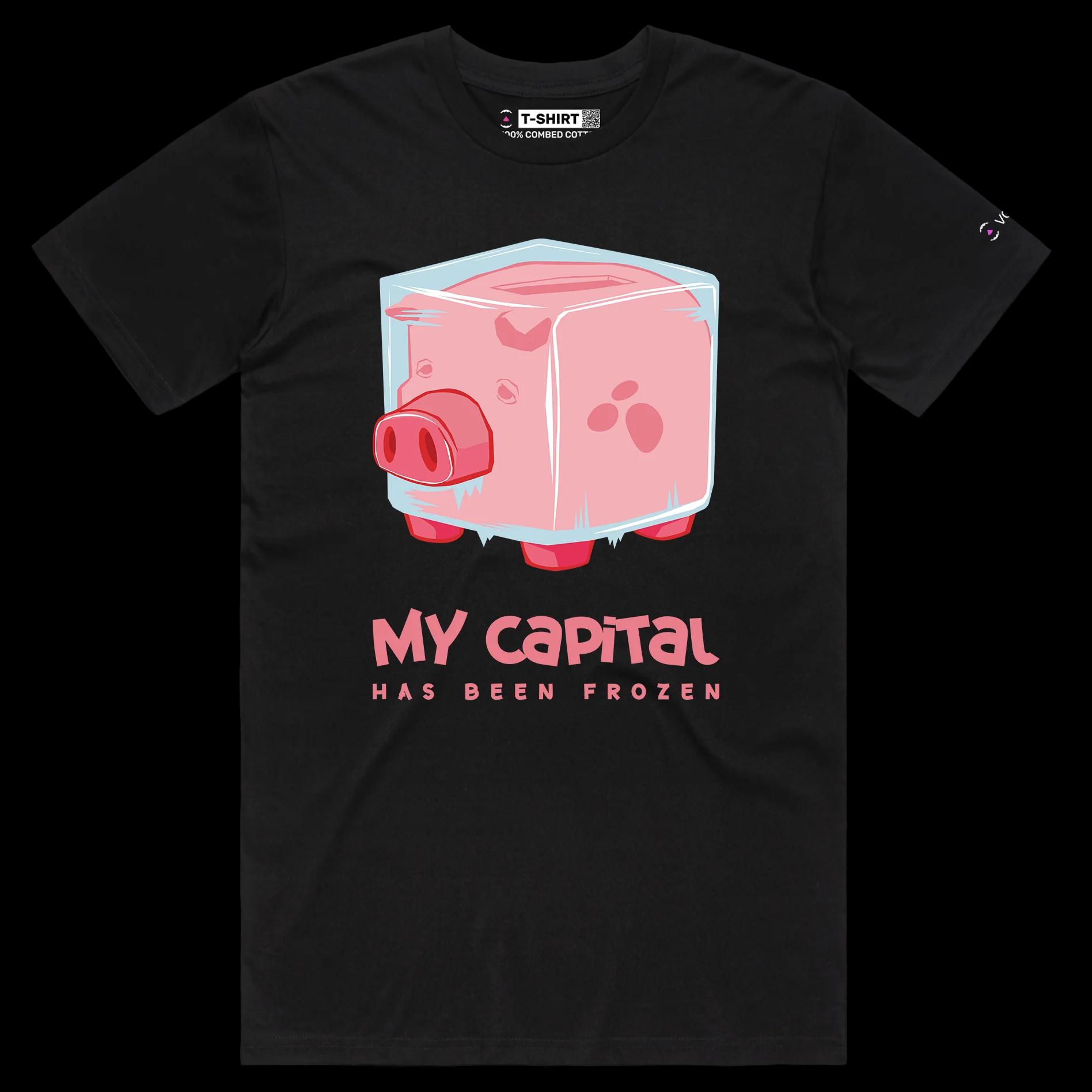 VOICEART Black Male Regular Frozen Piggy Bank Funny T-Shirt with Premium Design Money and Finance Themed Tee Play Words