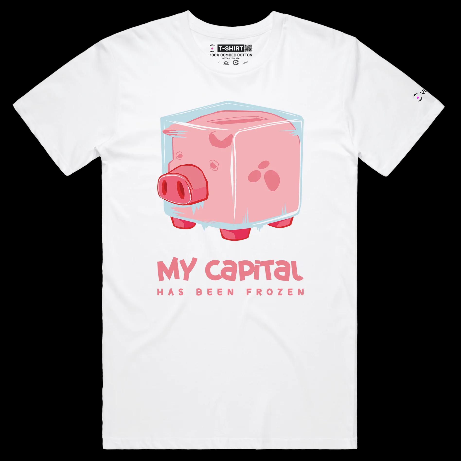 VOICEART White Male Regular Frozen Piggy Bank Funny T-Shirt with Premium Design Money and Finance Themed Tee Play Words