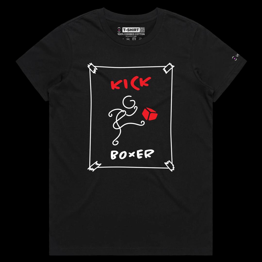VOICEART Black Female Regular Stickman Kick Boxer Funny T-Shirt Premium Quality Graphic Cardboard Box and Martial Arts Tee