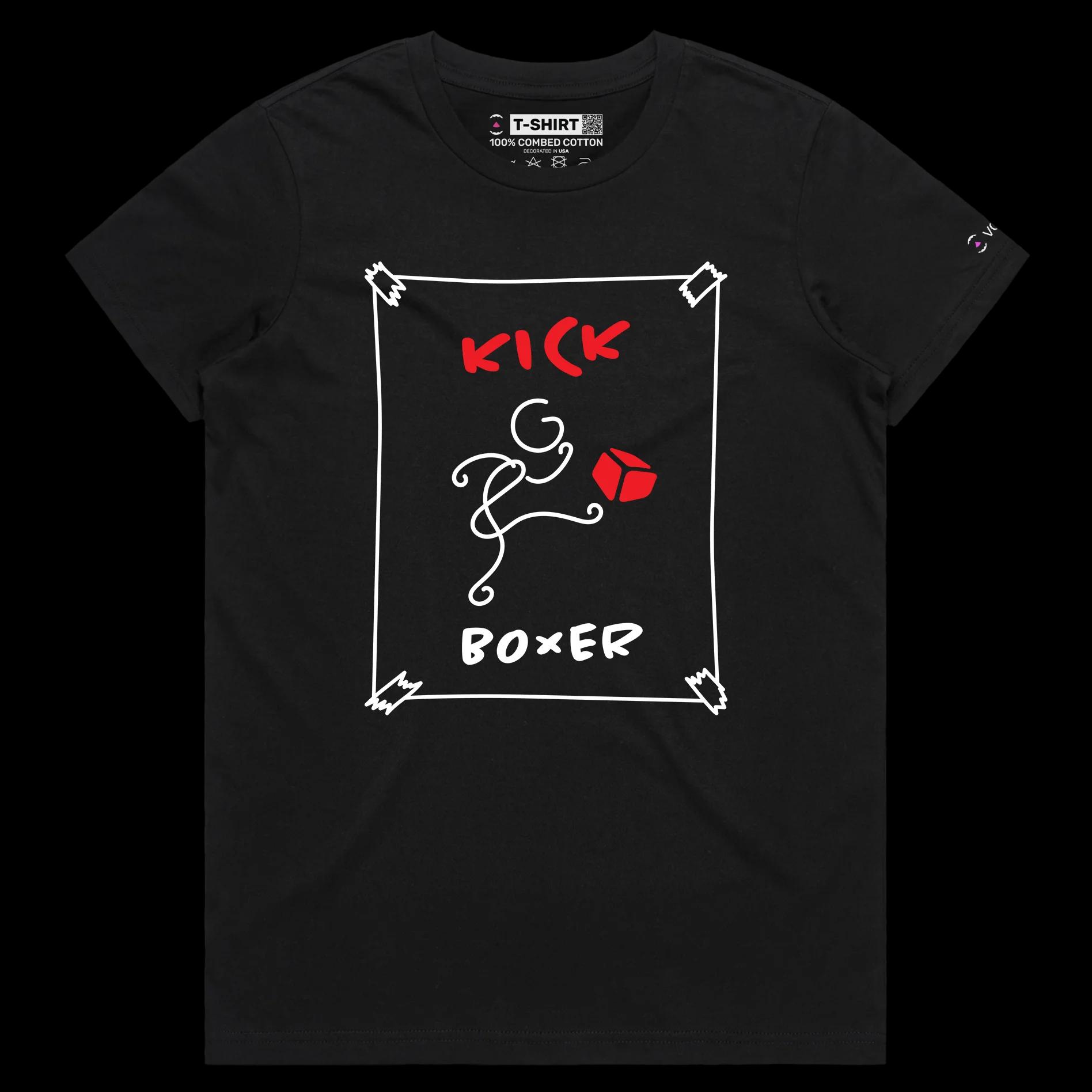 VOICEART Black Female Regular Stickman Kick Boxer Funny T-Shirt Premium Quality Graphic Cardboard Box and Martial Arts Tee