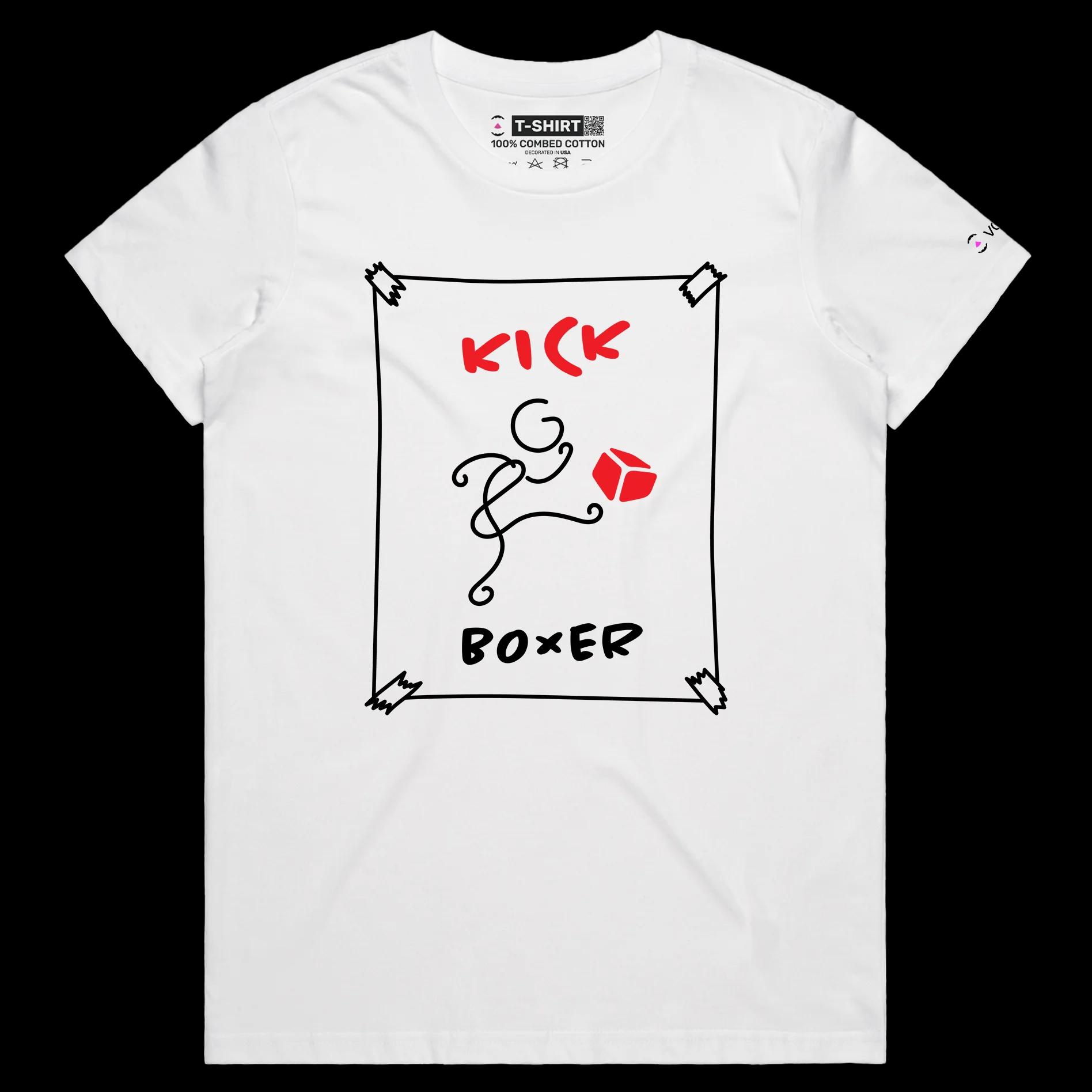 VOICEART White Female Regular Stickman Kick Boxer Funny T-Shirt Premium Quality Graphic Cardboard Box and Martial Arts Tee