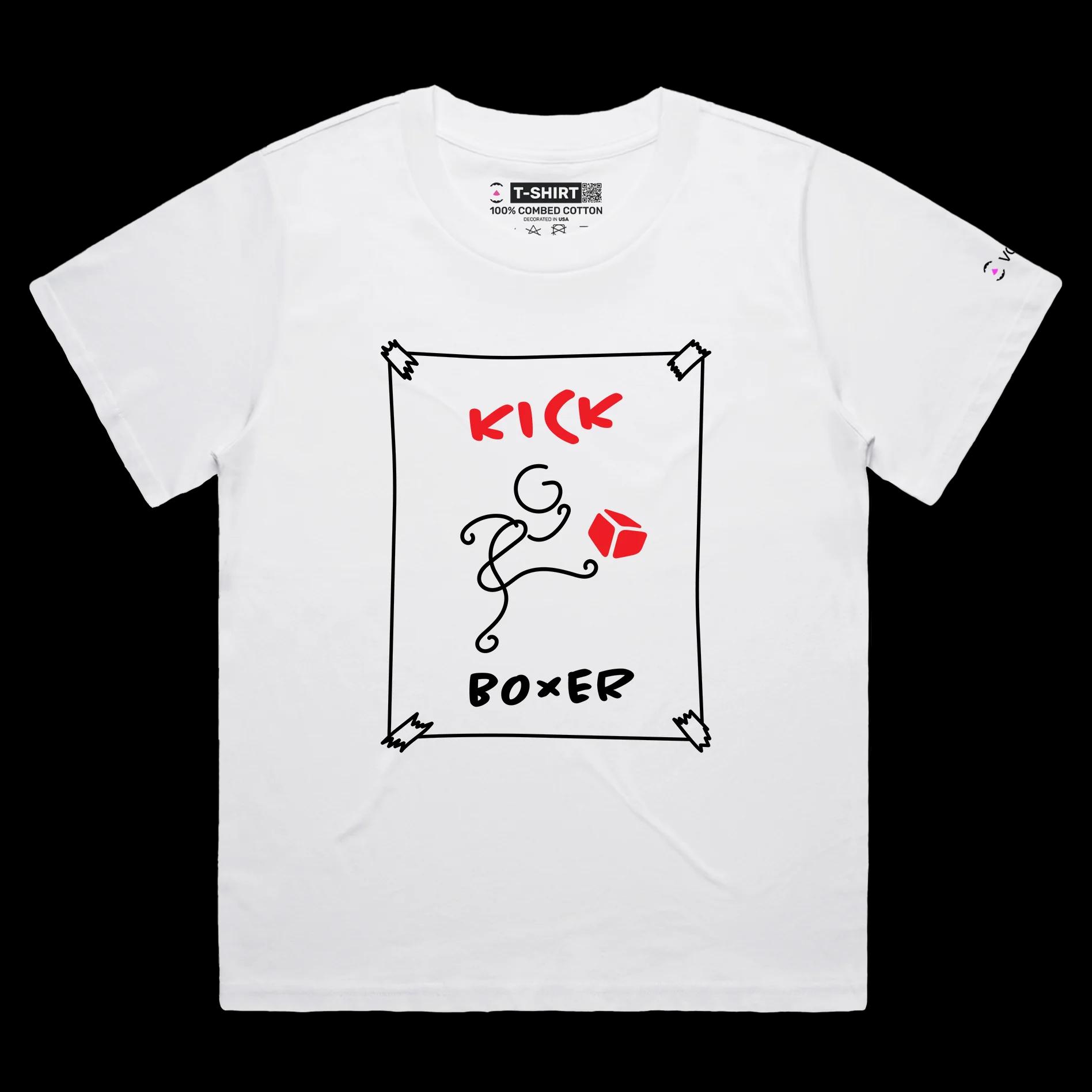 VOICEART White Female Loose Stickman Kick Boxer Funny T-Shirt Premium Quality Graphic Cardboard Box and Martial Arts Tee