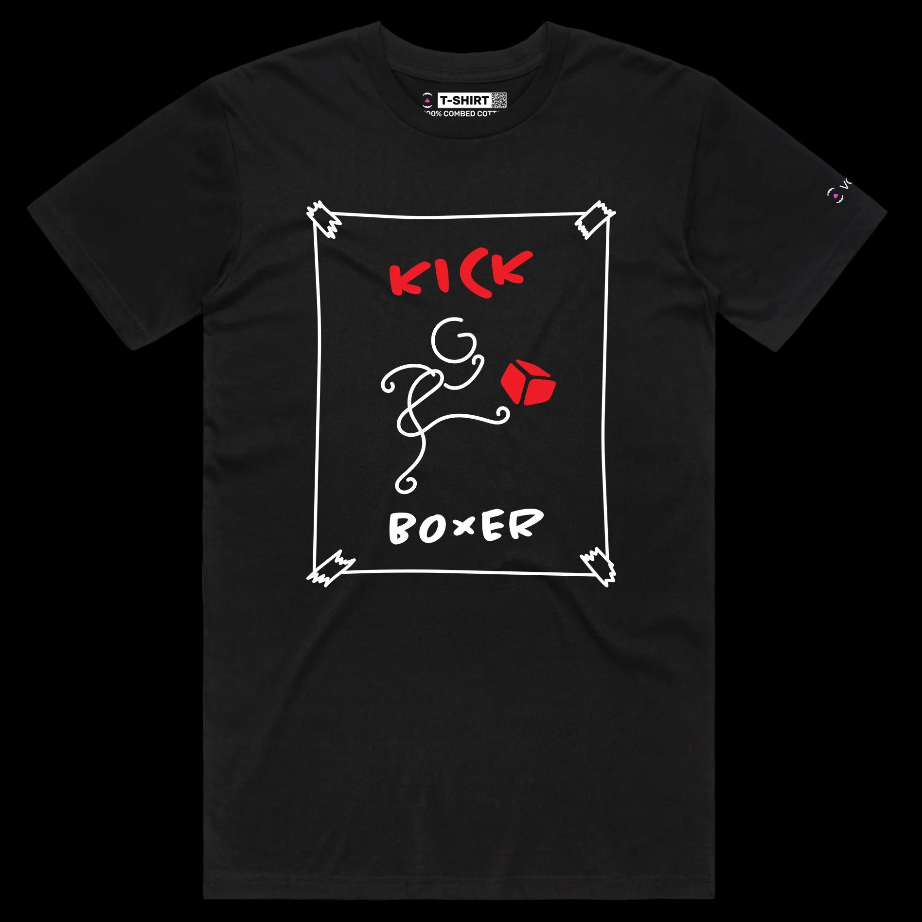 VOICEART Black Male Regular Stickman Kick Boxer Funny T-Shirt Premium Quality Graphic Cardboard Box and Martial Arts Tee