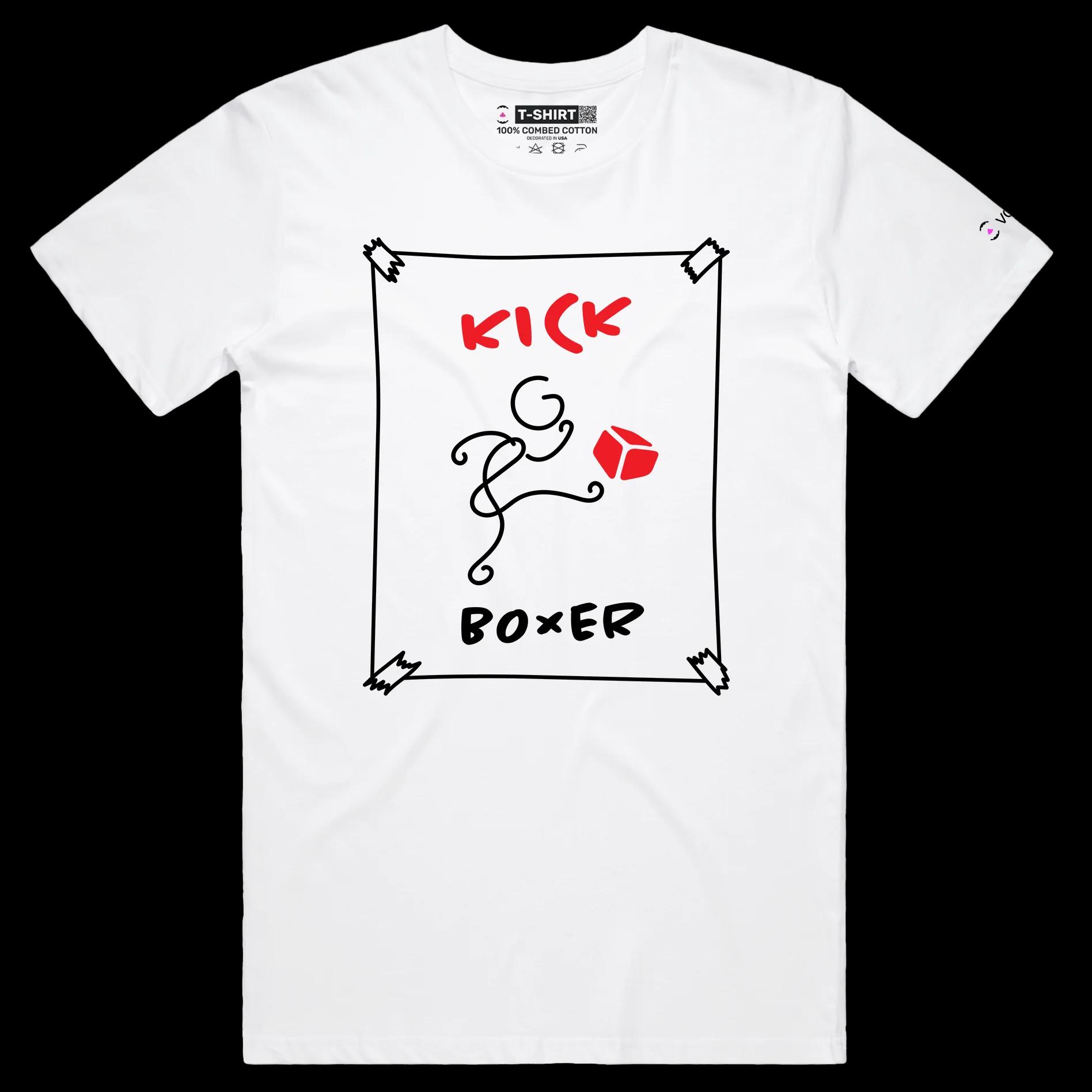 VOICEART White Male Regular Stickman Kick Boxer Funny T-Shirt Premium Quality Graphic Cardboard Box and Martial Arts Tee