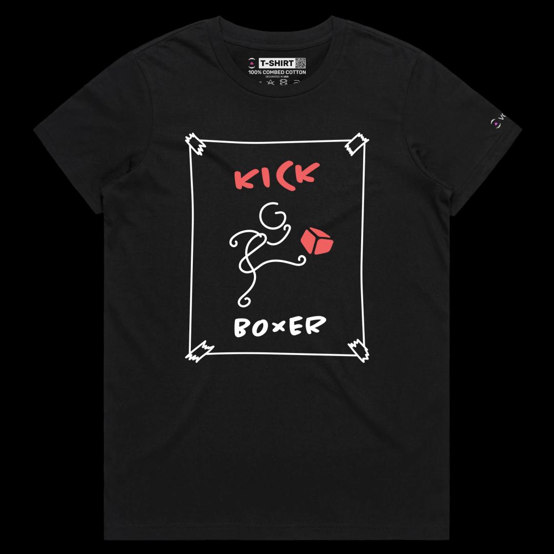 VOICEART Black Female Regular Stickman Kick Boxer Funny T-Shirt Premium Quality Graphic Cardboard Box and Martial Arts Tee