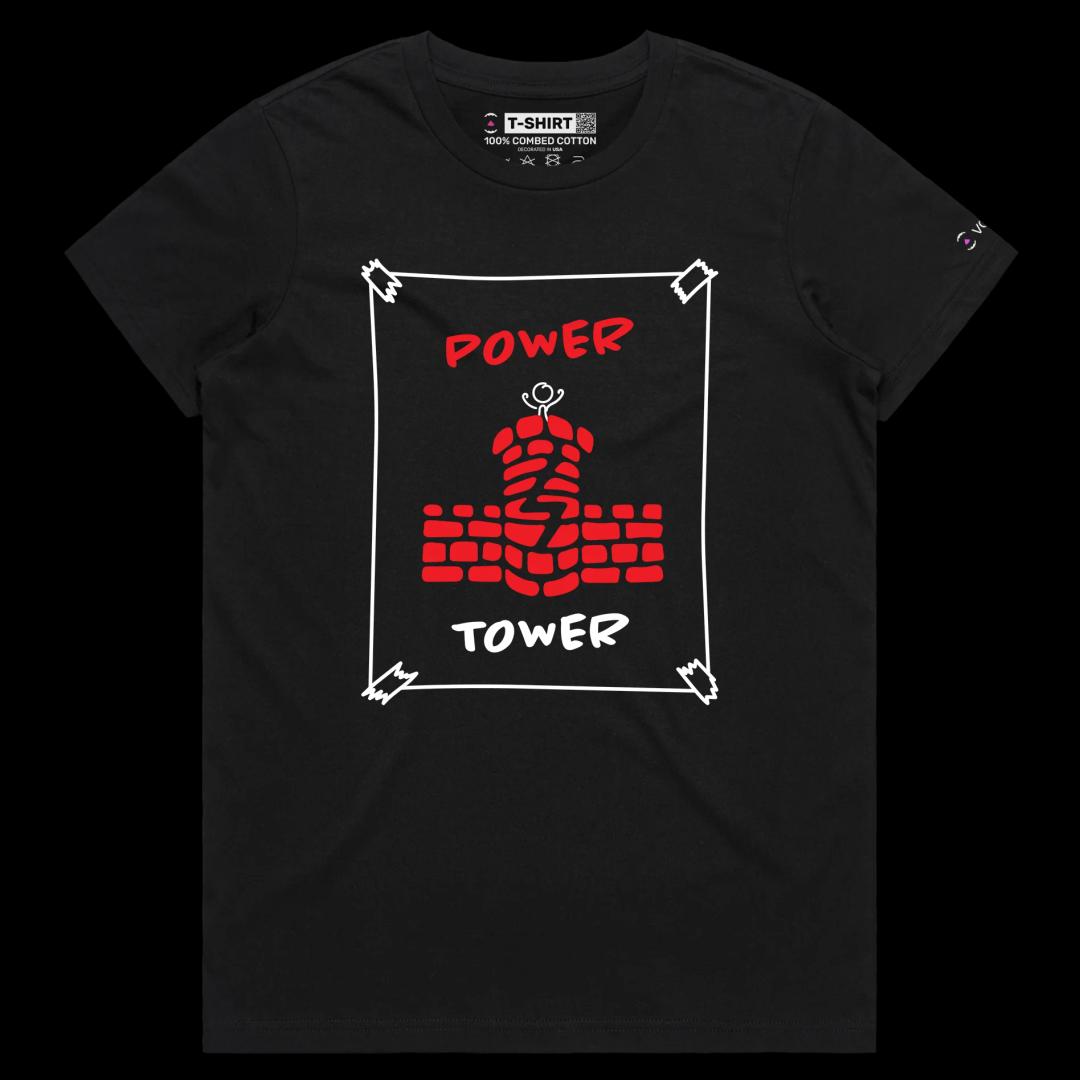 VOICEART Black Female Regular Stick Figure on a Tower Lifestyle T-Shirt Premium Quality Graphic Leadership and Self Help Tee