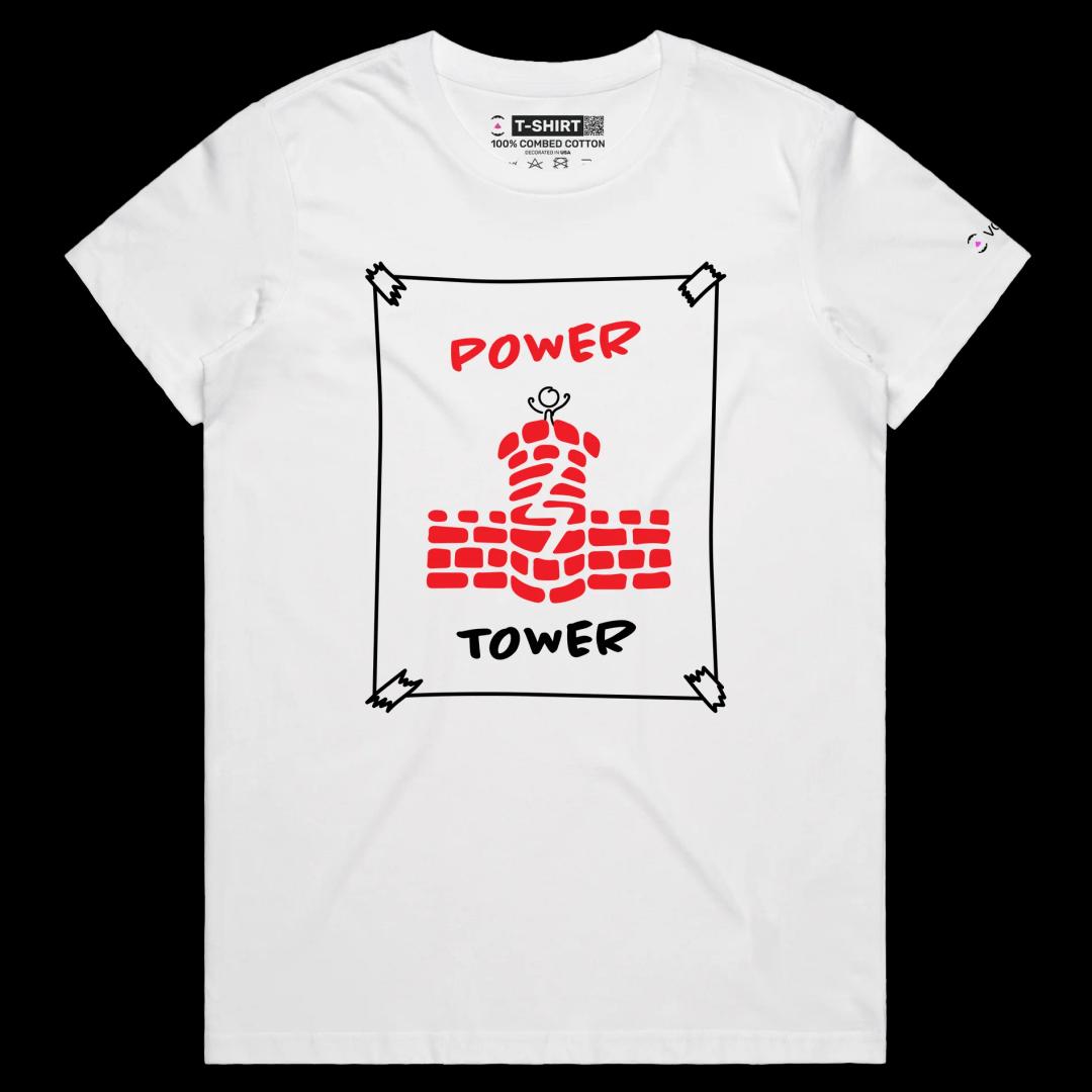 VOICEART White Female Regular Stick Figure on a Tower Lifestyle T-Shirt Premium Quality Graphic Leadership and Self Help Tee