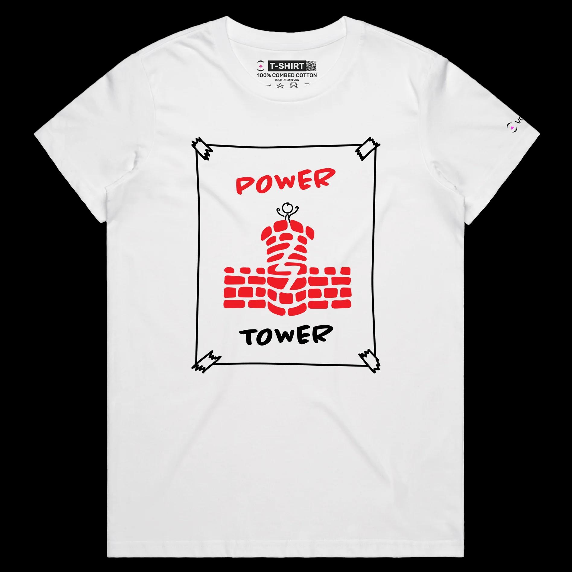 VOICEART White Female Regular Stick Figure on a Tower Lifestyle T-Shirt Premium Quality Graphic Leadership and Self Help Tee