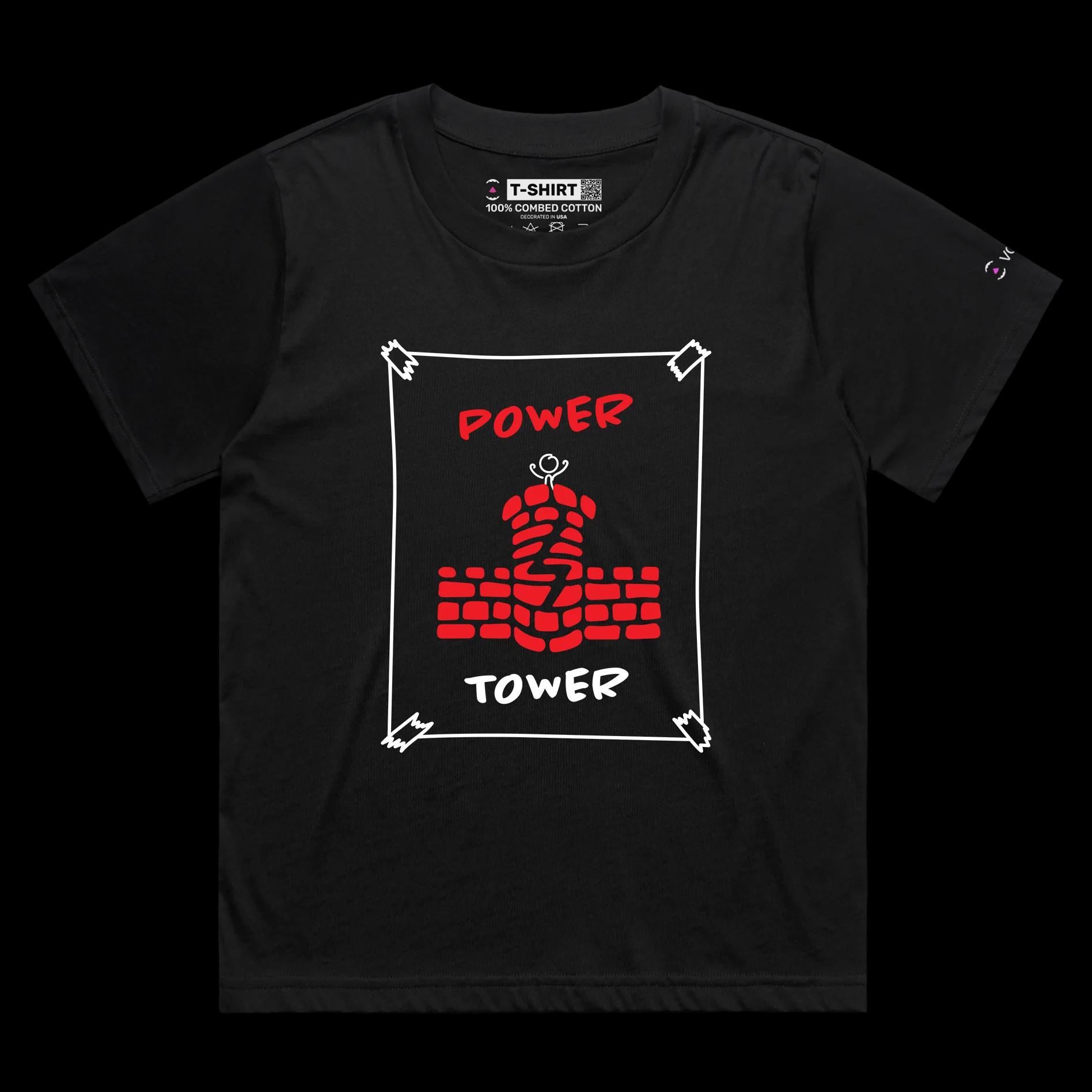 VOICEART Black Female Loose Stick Figure on a Tower Lifestyle T-Shirt Premium Quality Graphic Leadership and Self Help Tee
