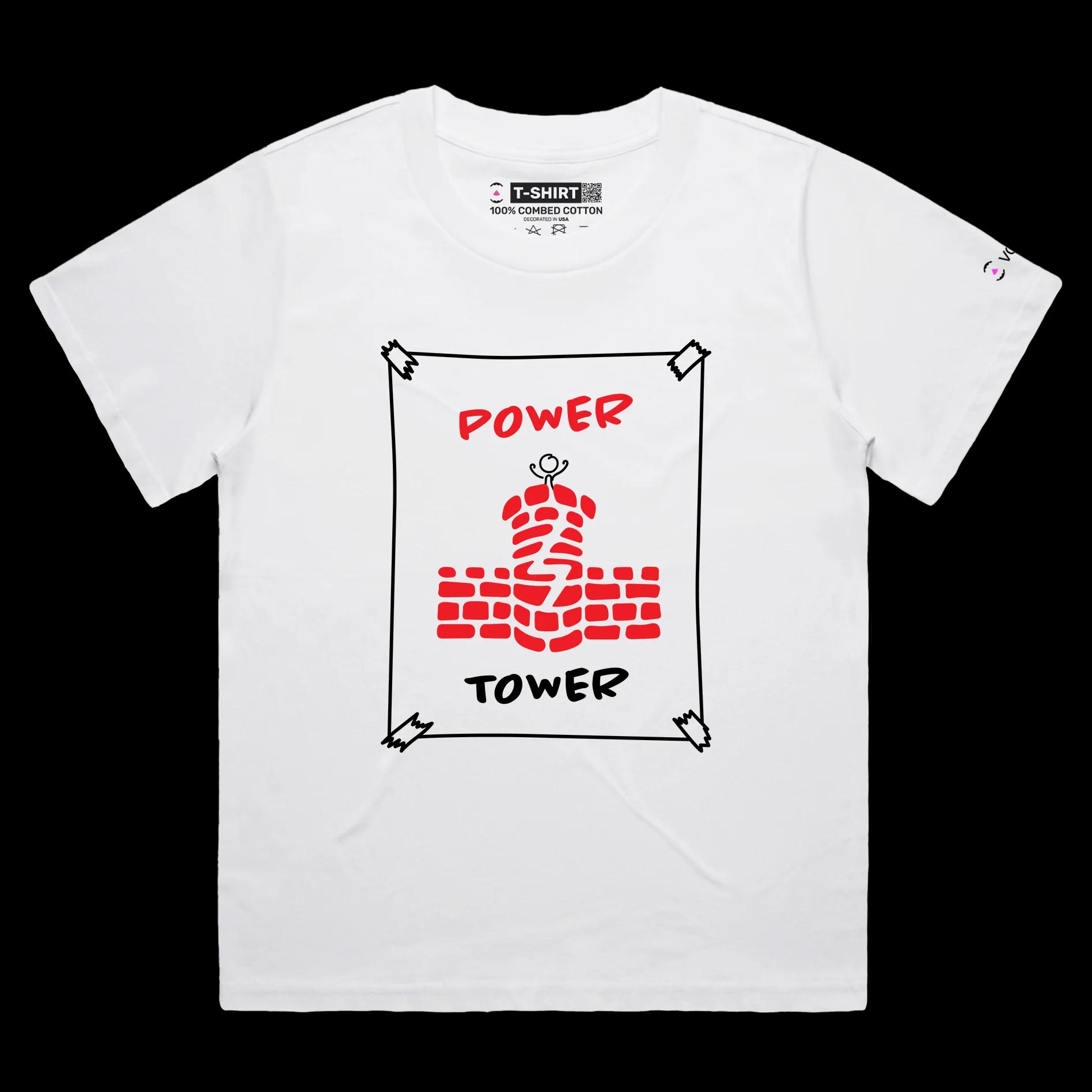 VOICEART White Female Loose Stick Figure on a Tower Lifestyle T-Shirt Premium Quality Graphic Leadership and Self Help Tee