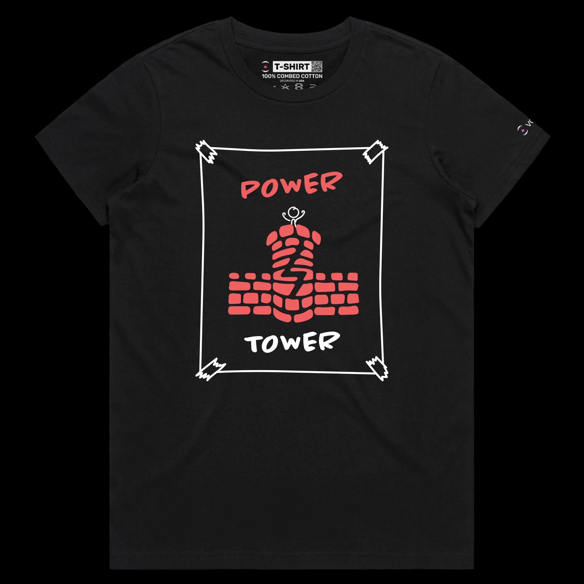 VOICEART Black Female Regular Stick Figure on a Tower Lifestyle T-Shirt Premium Quality Graphic Leadership and Self Help Tee