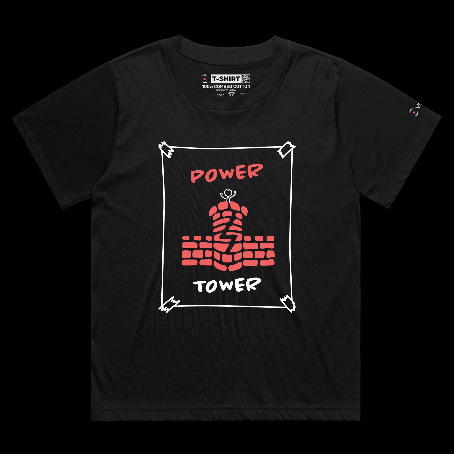 VOICEART Black Female Loose Stick Figure on a Tower Lifestyle T-Shirt Premium Quality Graphic Leadership and Self Help Tee