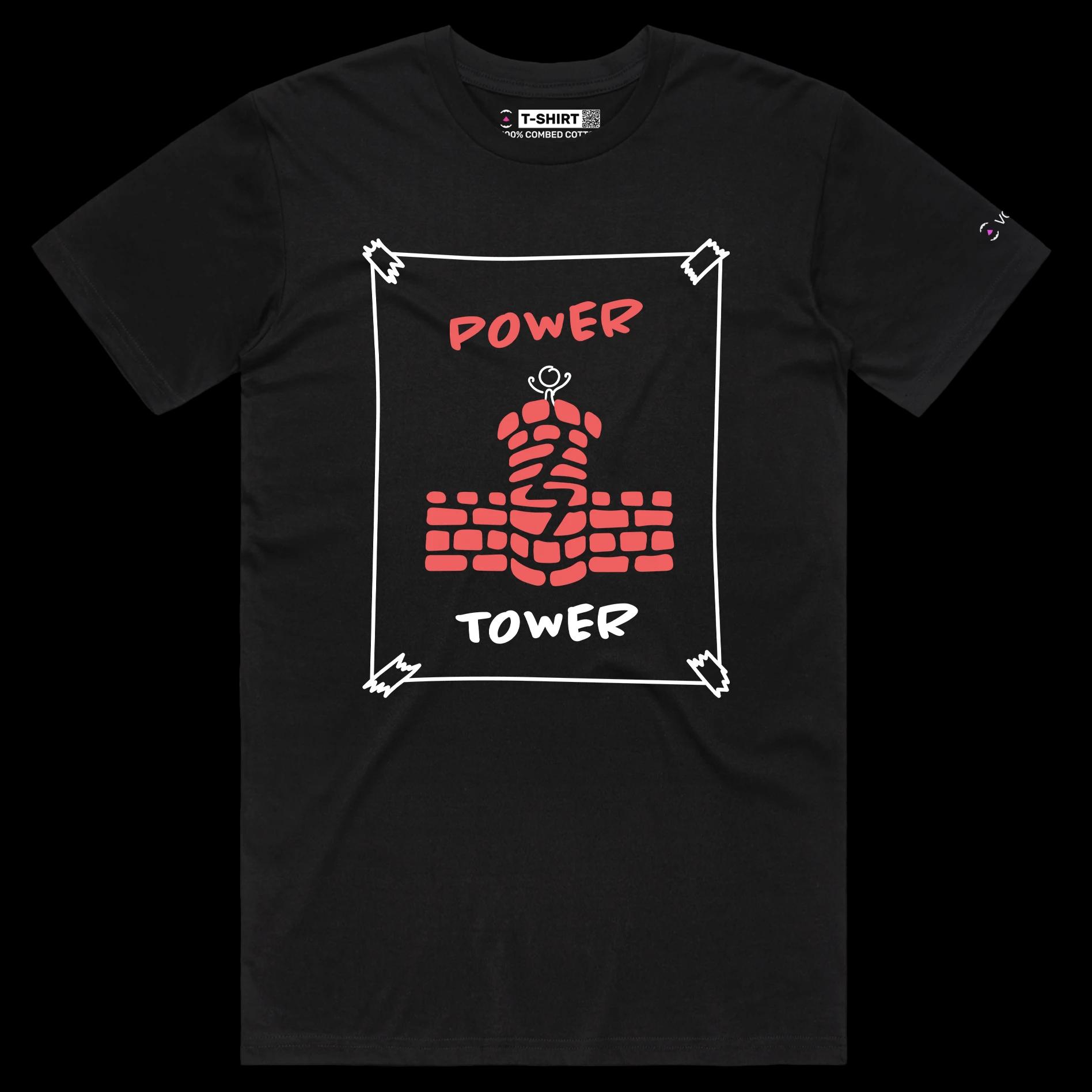 VOICEART Black Male Regular Stick Figure on a Tower Lifestyle T-Shirt Premium Quality Graphic Leadership and Self Help Tee