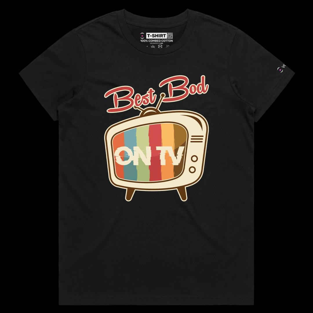 VOICEART White Female Black Retro TV Screen Funny Motivational shirt Premium Graphic Workout Wordplay Tee Getting in Shape