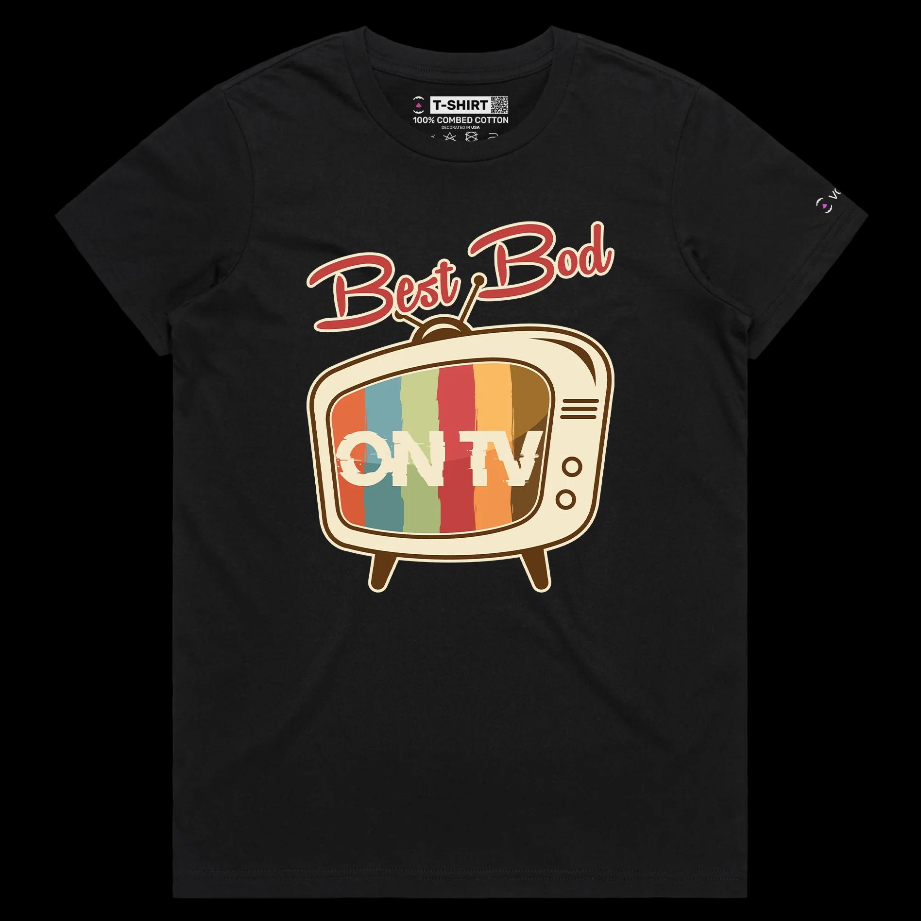 VOICEART White Female Black Retro TV Screen Funny Motivational shirt Premium Graphic Workout Wordplay Tee Getting in Shape