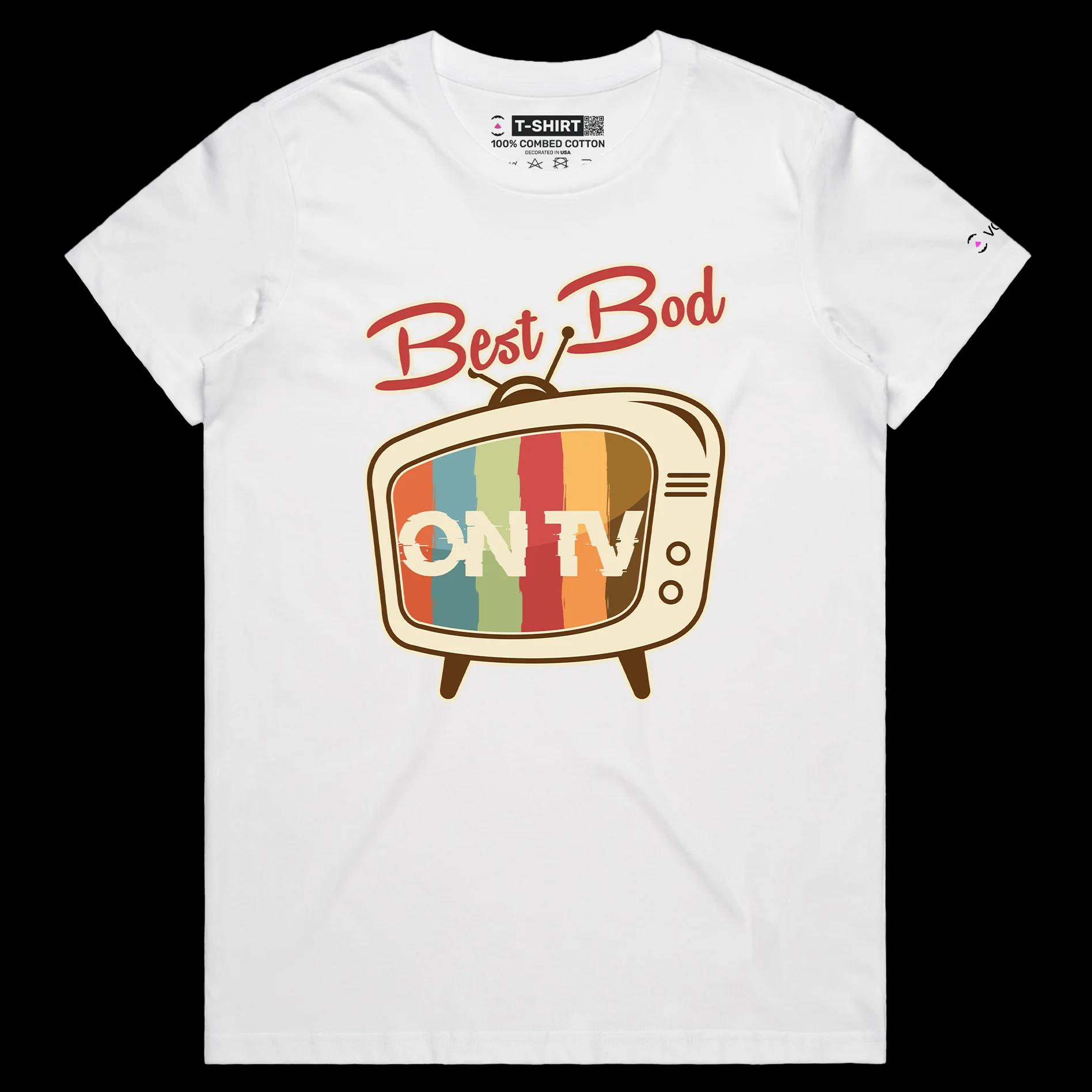 VOICEART White Female Regular Retro TV Screen Funny Motivational shirt Premium Graphic Workout Wordplay Tee Getting in Shape