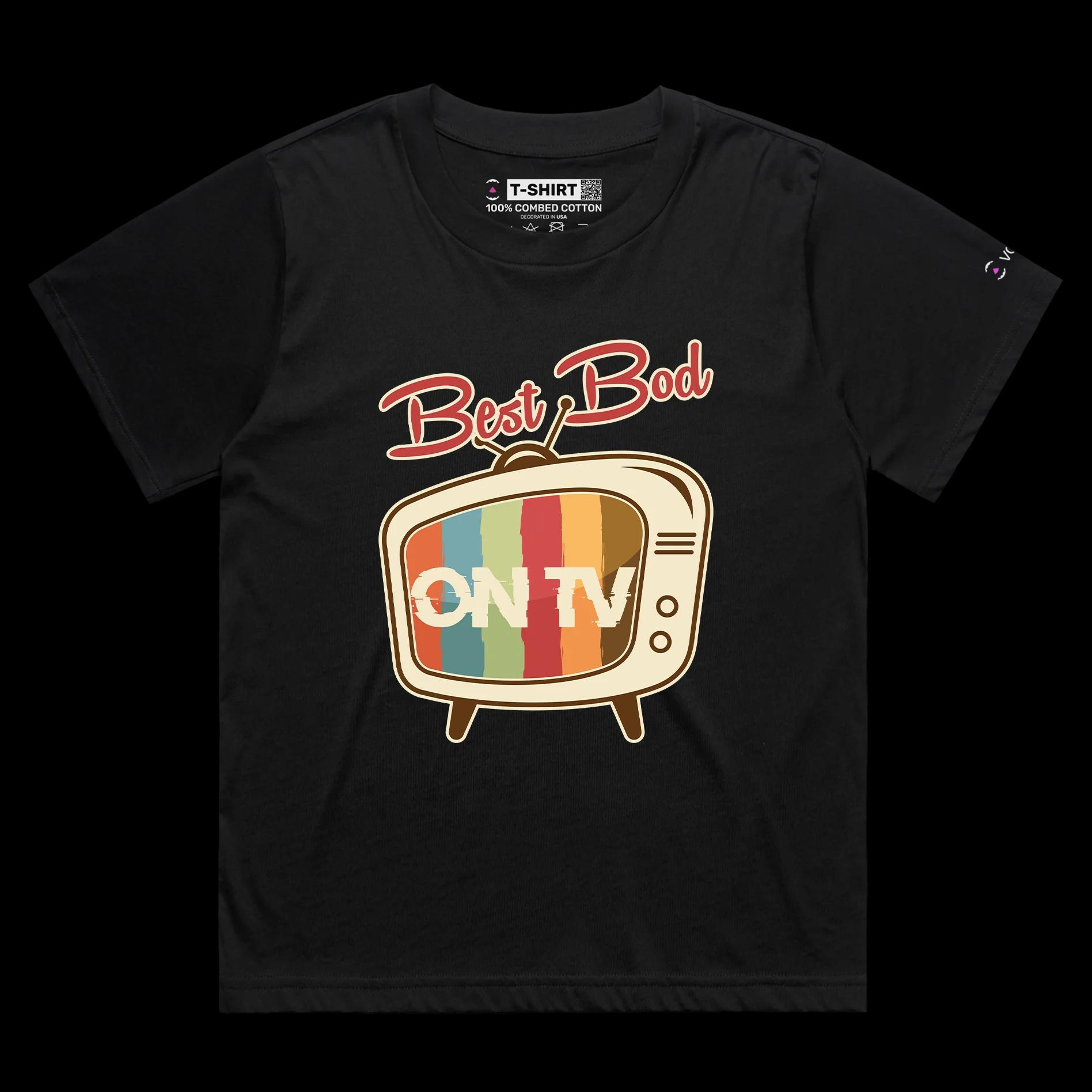VOICEART Black Female Loose Retro TV Screen Funny Motivational shirt Premium Graphic Workout Wordplay Tee Getting in Shape
