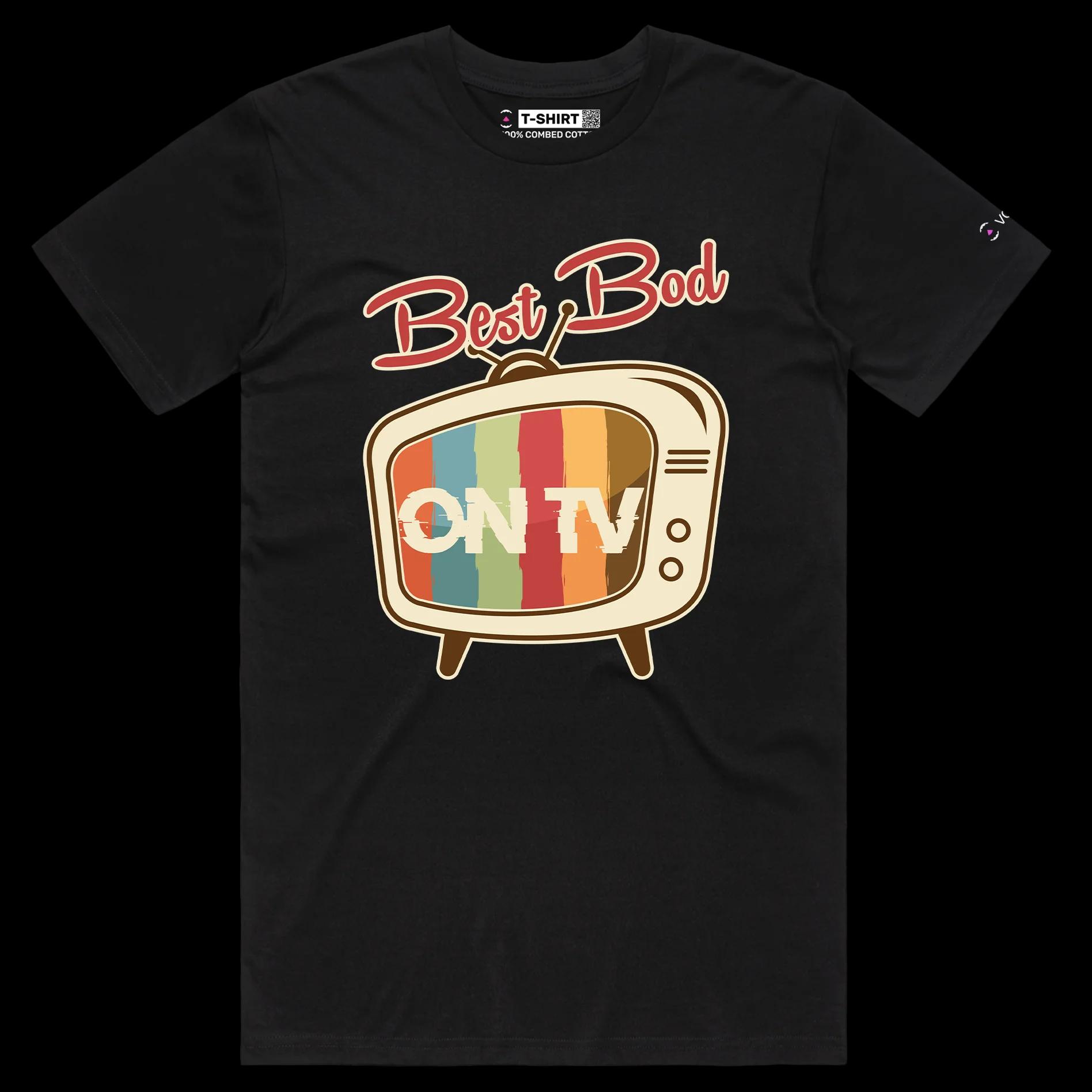 VOICEART Black Male Regular Retro TV Screen Funny Motivational shirt Premium Graphic Workout Wordplay Tee Getting in Shape