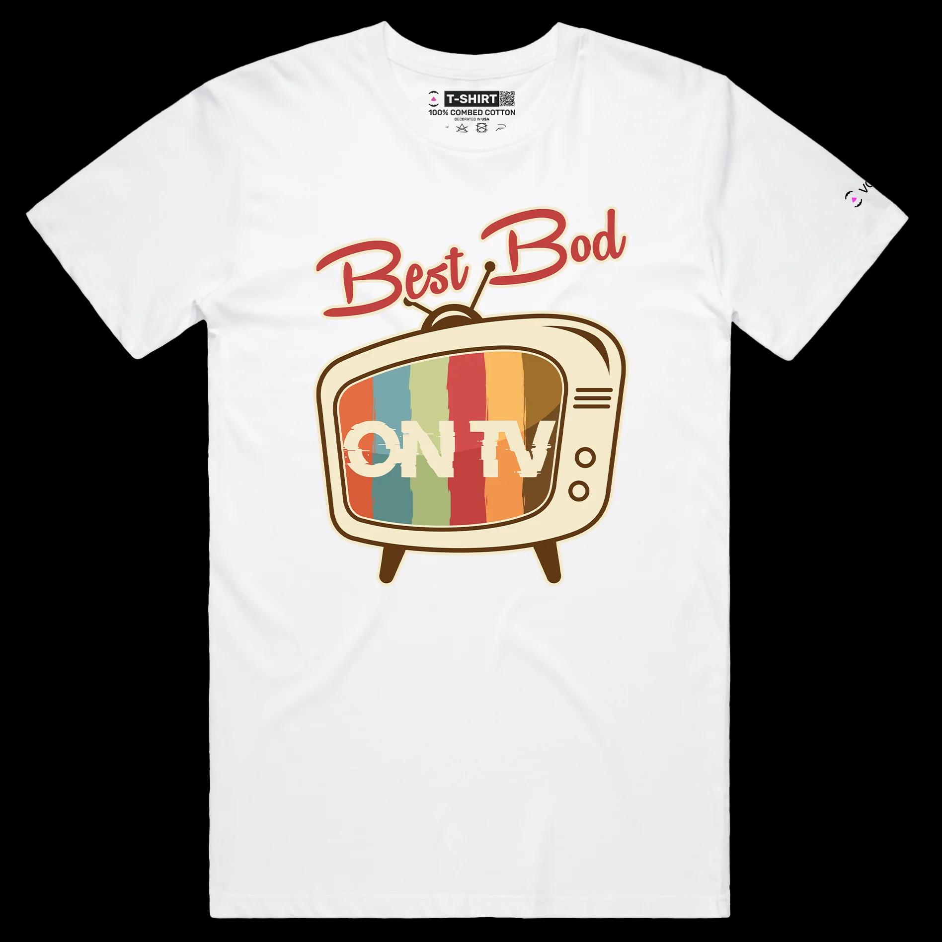 VOICEART White Male Regular Retro TV Screen Funny Motivational shirt Premium Graphic Workout Wordplay Tee Getting in Shape