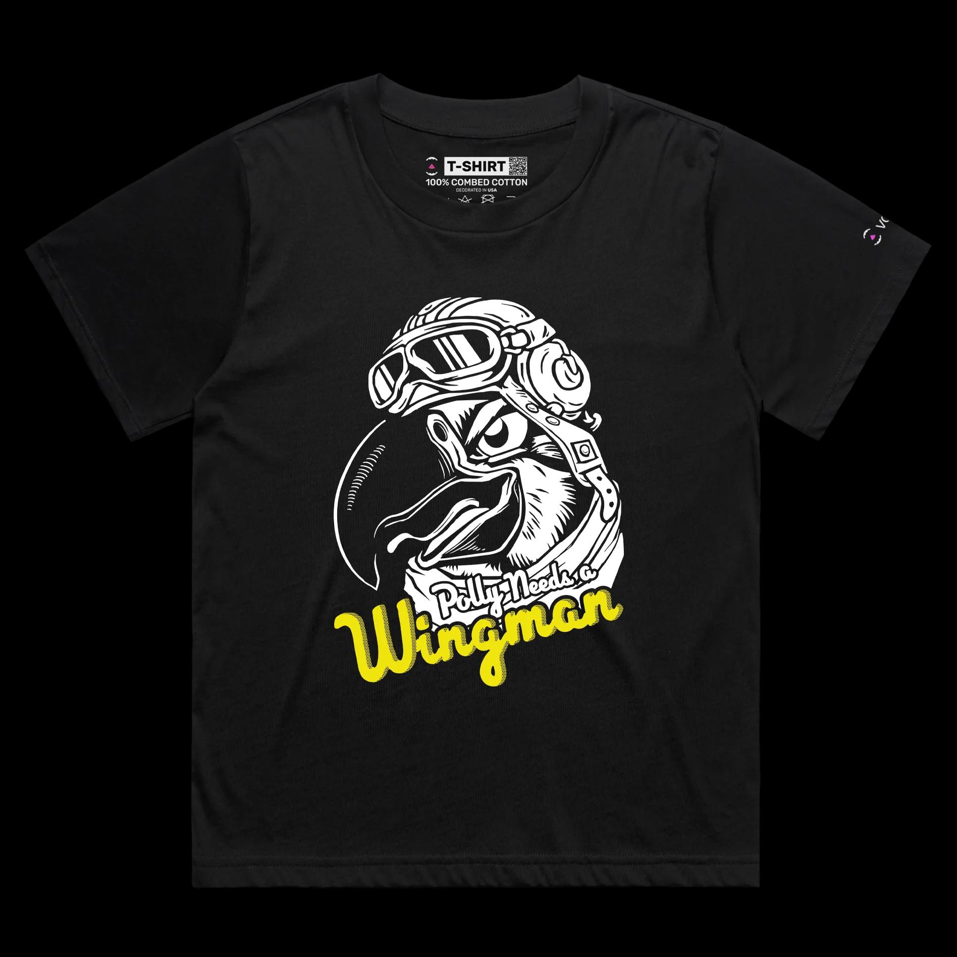 VOICEART Black Female Loose Polly Needs a Wingman Funny Animals Shirt Premium Parakeet Airforce Pilot Patriotic Tee
