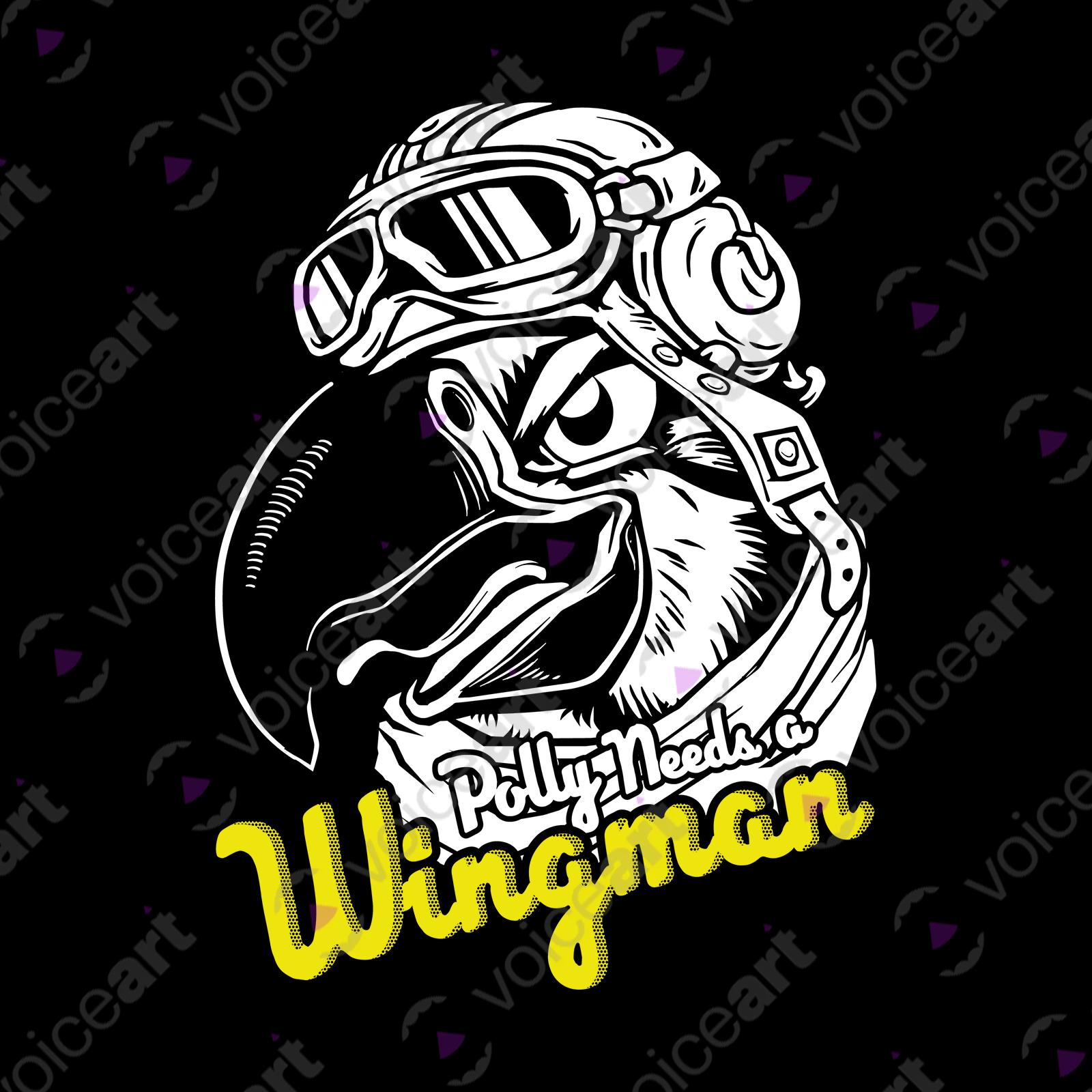 VOICEART Black Watermark Polly Needs a Wingman Funny Animals Shirt Premium Parakeet Airforce Pilot Patriotic Tee