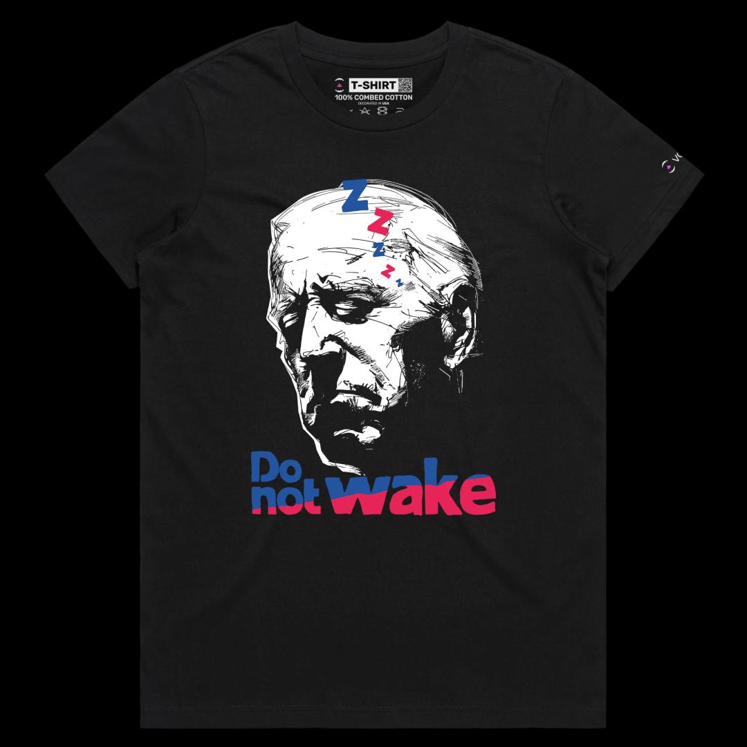 VOICEART Black Female Regular Sleepy Biden Funny Political TShirt Premium Quality Graphic Do Not Wake the President Tee