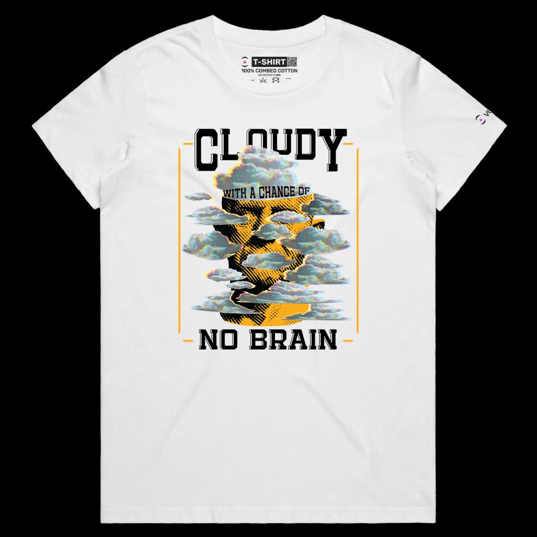 VOICEART White Female Regular Head in the Clouds Funny shirt Premium Graphic Male Weather Forecaster Tee with Play on Words