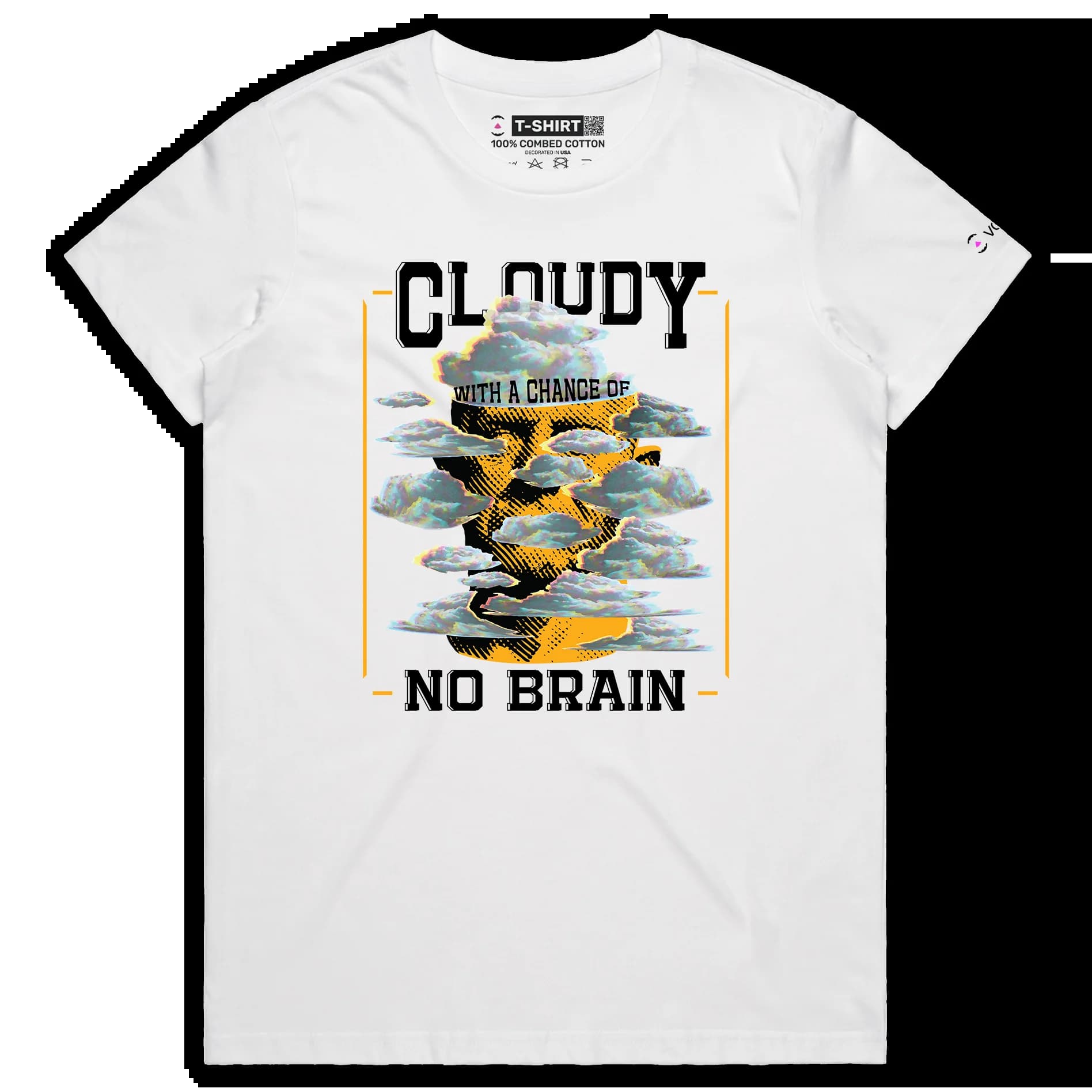 VOICEART White Female Regular Head in the Clouds Funny shirt Premium Graphic Male Weather Forecaster Tee with Play on Words