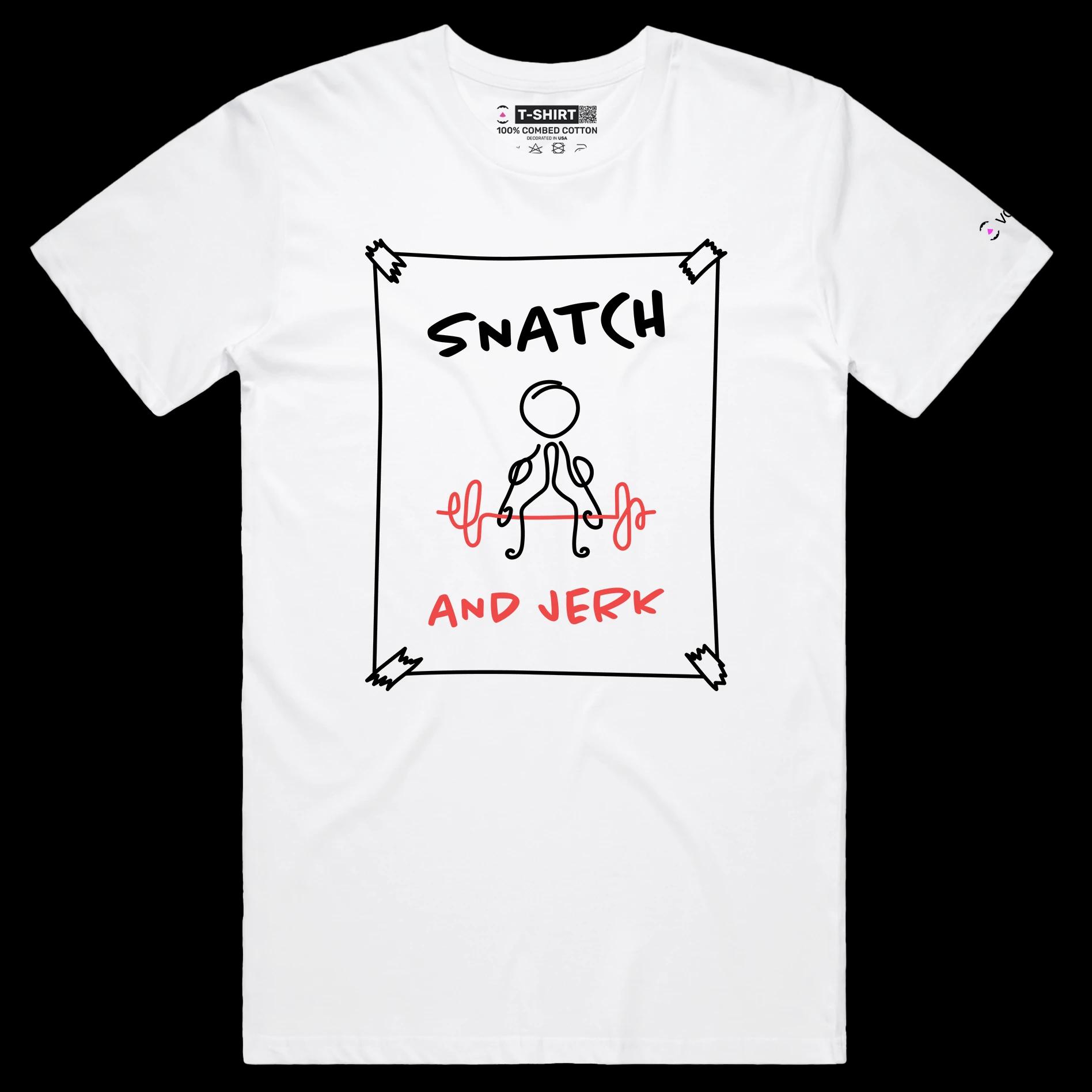 VOICEART White Male Regular Weightlifting Sports T-Shirt Premium Graphic Design Figure Doing Snatch and Jerk Wordplay Tee