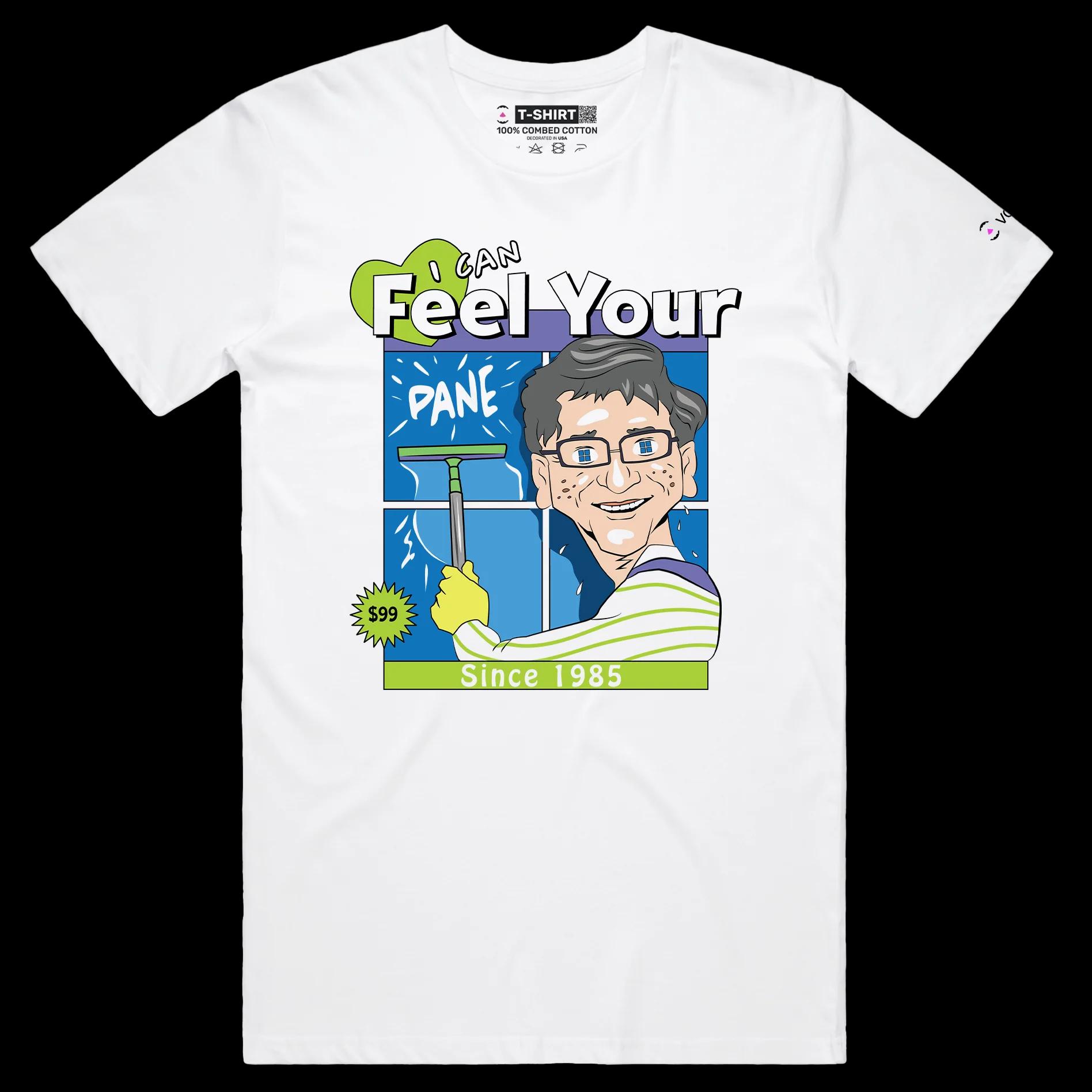 VOICEART White Male Regular Bill Gates Cleaning the Window Funny T-Shirt with Premium Graphic Design Windows 11 Tee