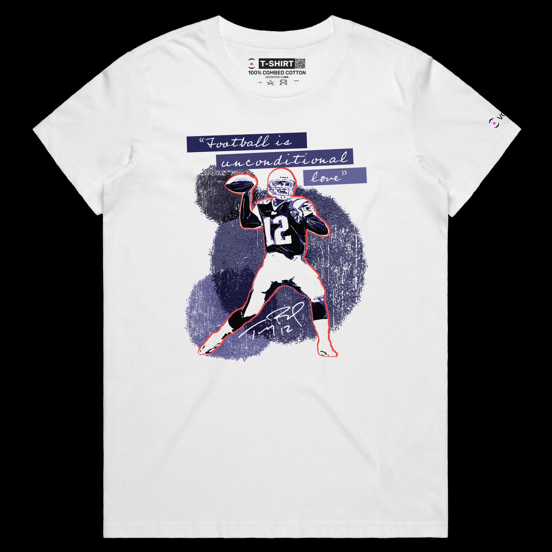 VOICEART White Female Regular Brady The GOAT Sports shirt Premium Graphic QB 12 New England Superstar Tee for Football Fans