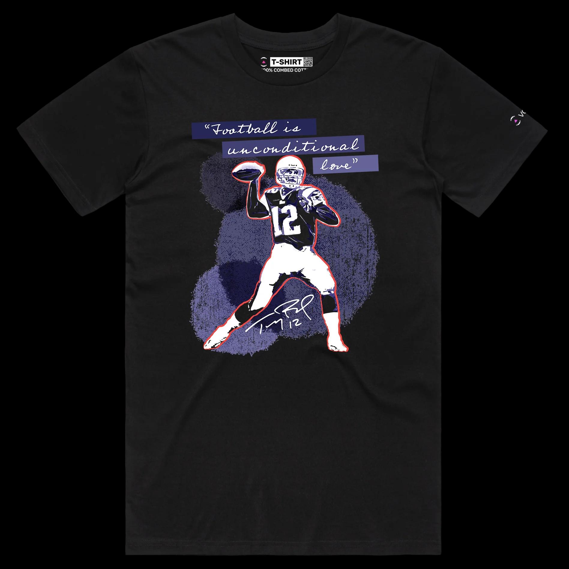 VOICEART Black Male Regular Brady The GOAT Sports shirt Premium Graphic QB 12 New England Superstar Tee for Football Fans