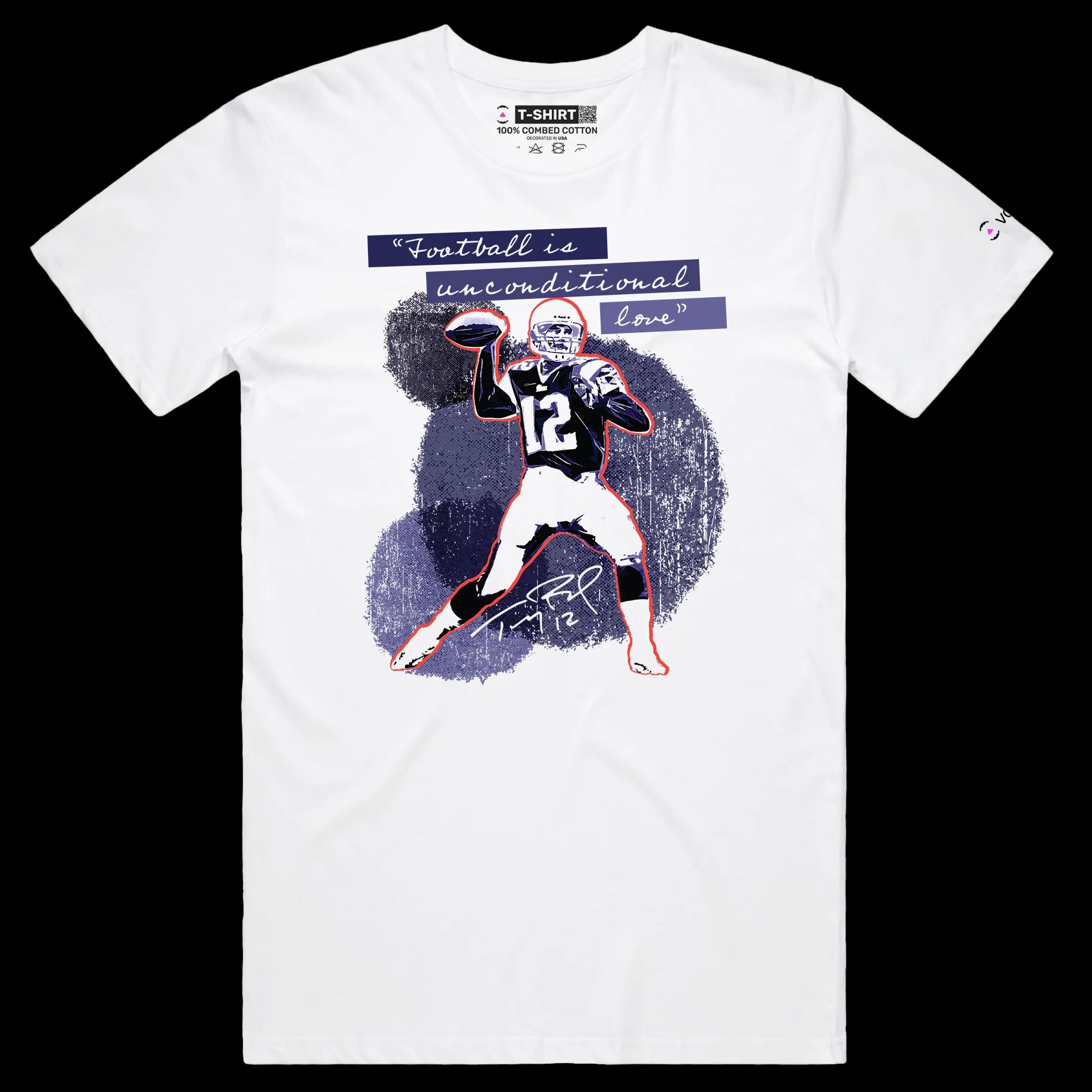 VOICEART White Male Regular Brady The GOAT Sports shirt Premium Graphic QB 12 New England Superstar Tee for Football Fans