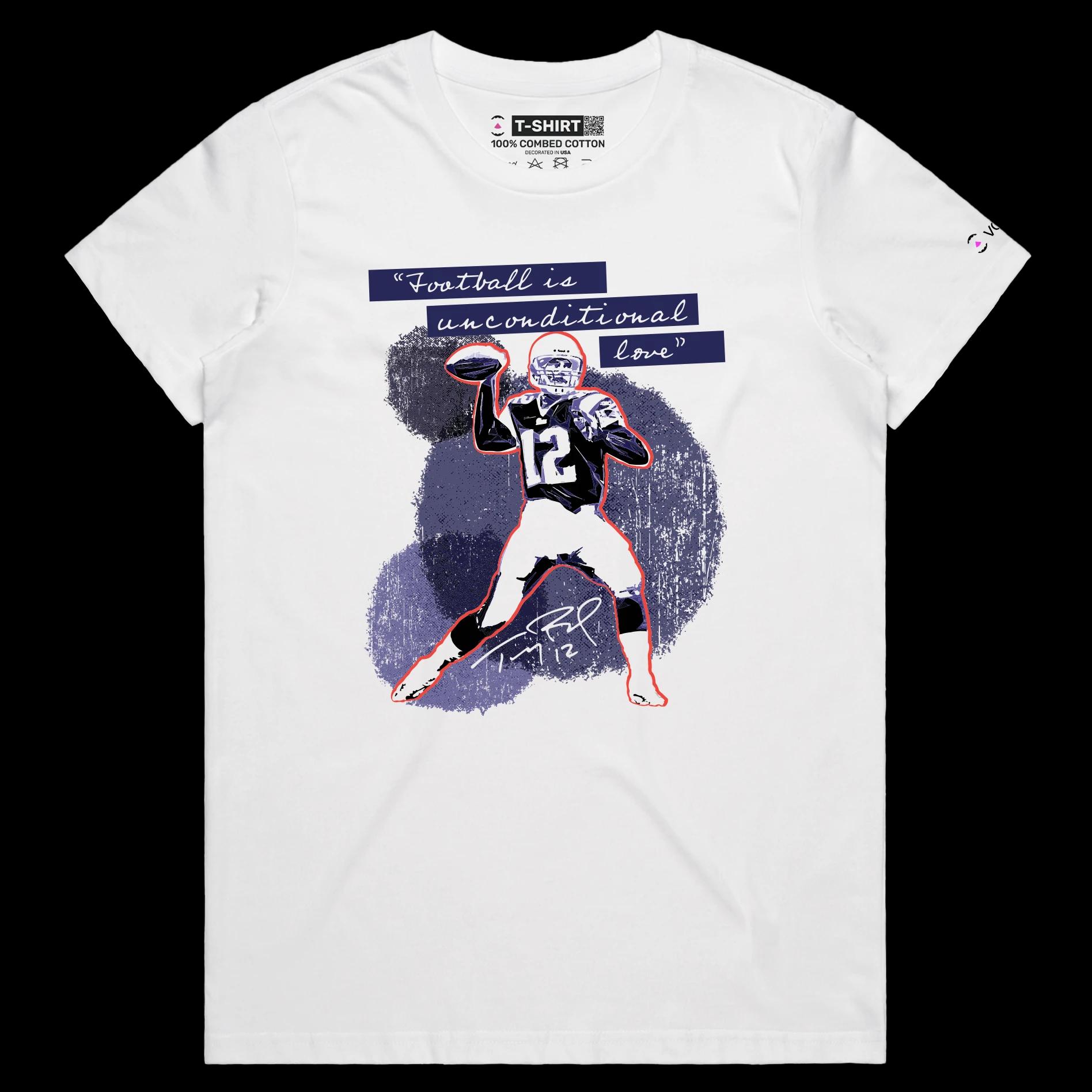 VOICEART White Female Regular Brady The GOAT Sports shirt Premium Graphic QB 12 New England Superstar Tee for Football Fans