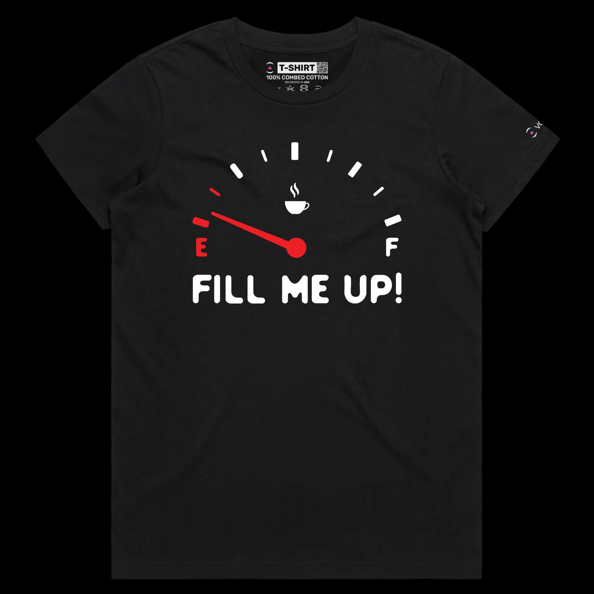 VOICEART Black Female Regular Coffee Gas Station Funny T-Shirt with Premium Quality Graphic Caffeine Beverage Themed Tee