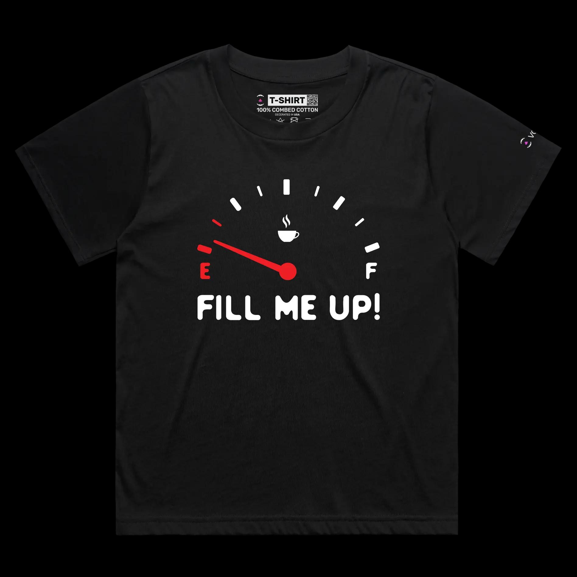 VOICEART Black Female Loose Coffee Gas Station Funny T-Shirt with Premium Quality Graphic Caffeine Beverage Themed Tee