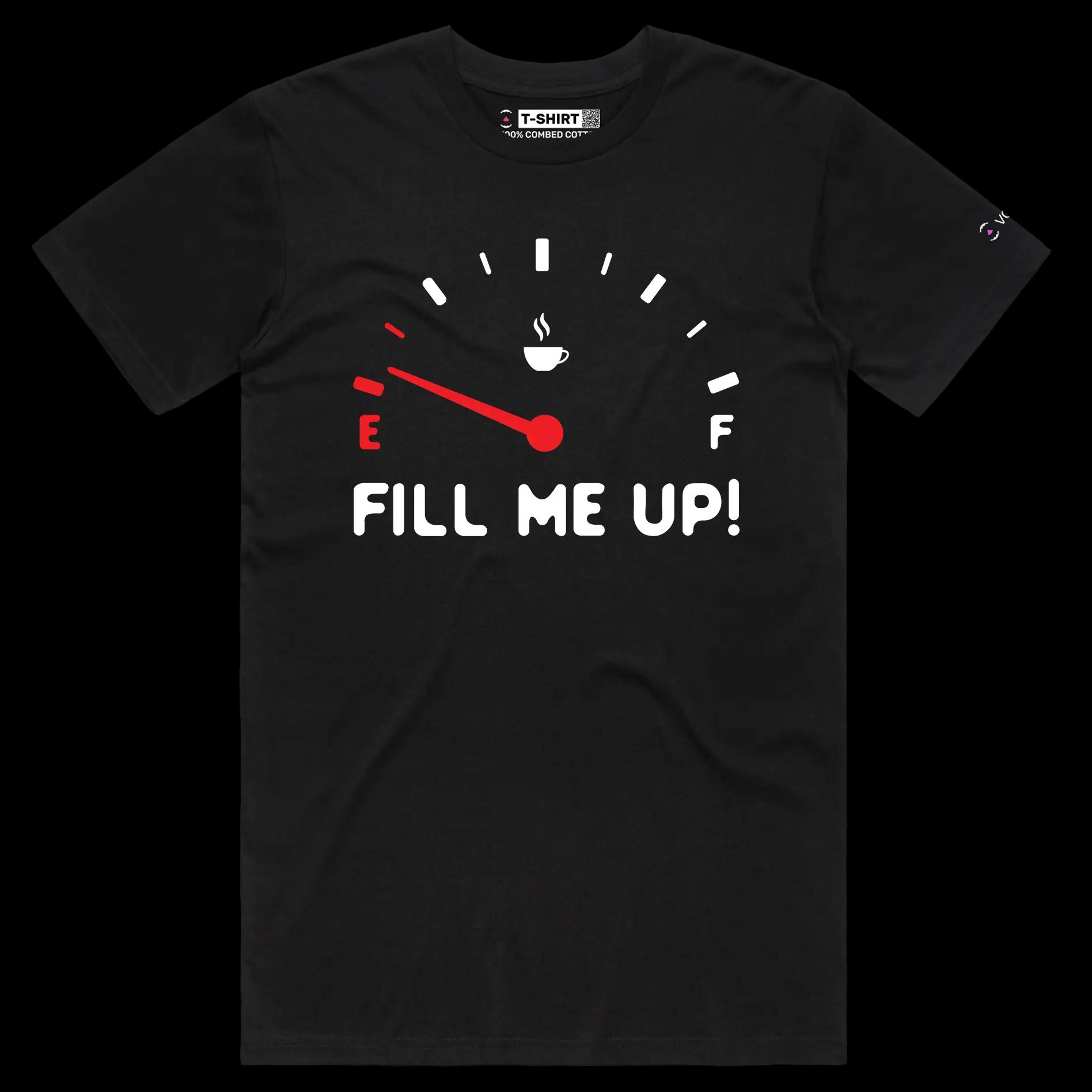 VOICEART Black Male Regular Coffee Gas Station Funny T-Shirt with Premium Quality Graphic Caffeine Beverage Themed Tee