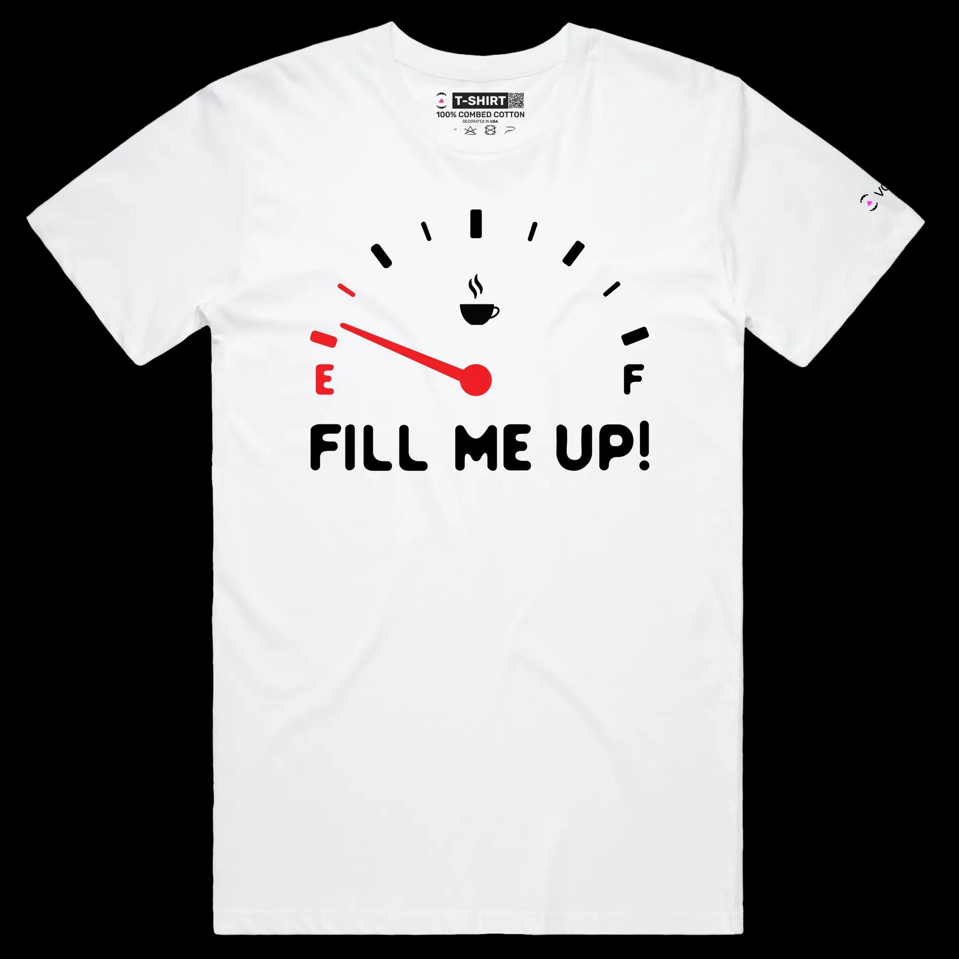 VOICEART White Male Regular Coffee Gas Station Funny T-Shirt with Premium Quality Graphic Caffeine Beverage Themed Tee