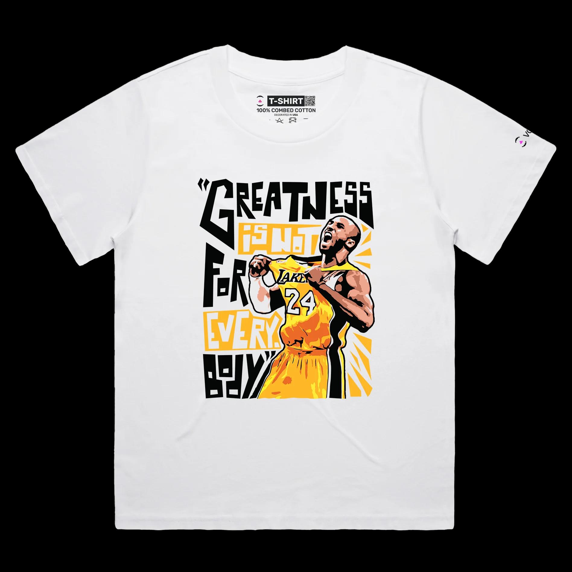 VOICEART White Female Loose Kobe's Greatness Quote T-Shirt Premium Graphic 24 Black Mamba Superstar Tee Basketball Fans