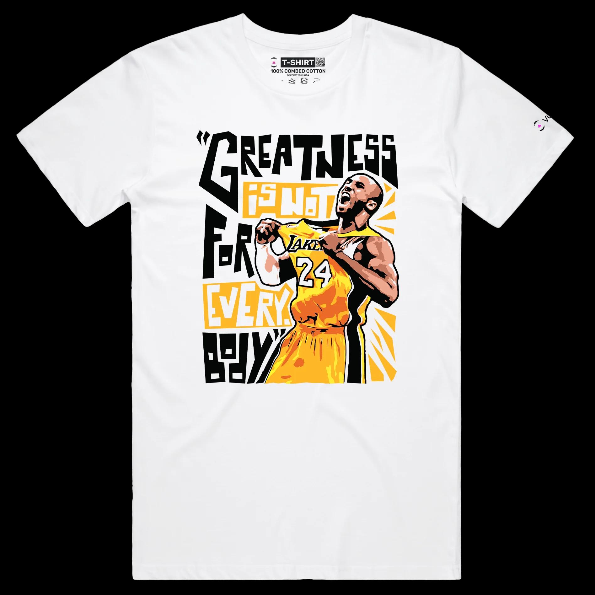 VOICEART White Male Regular Kobe's Greatness Quote T-Shirt Premium Graphic 24 Black Mamba Superstar Tee Basketball Fans