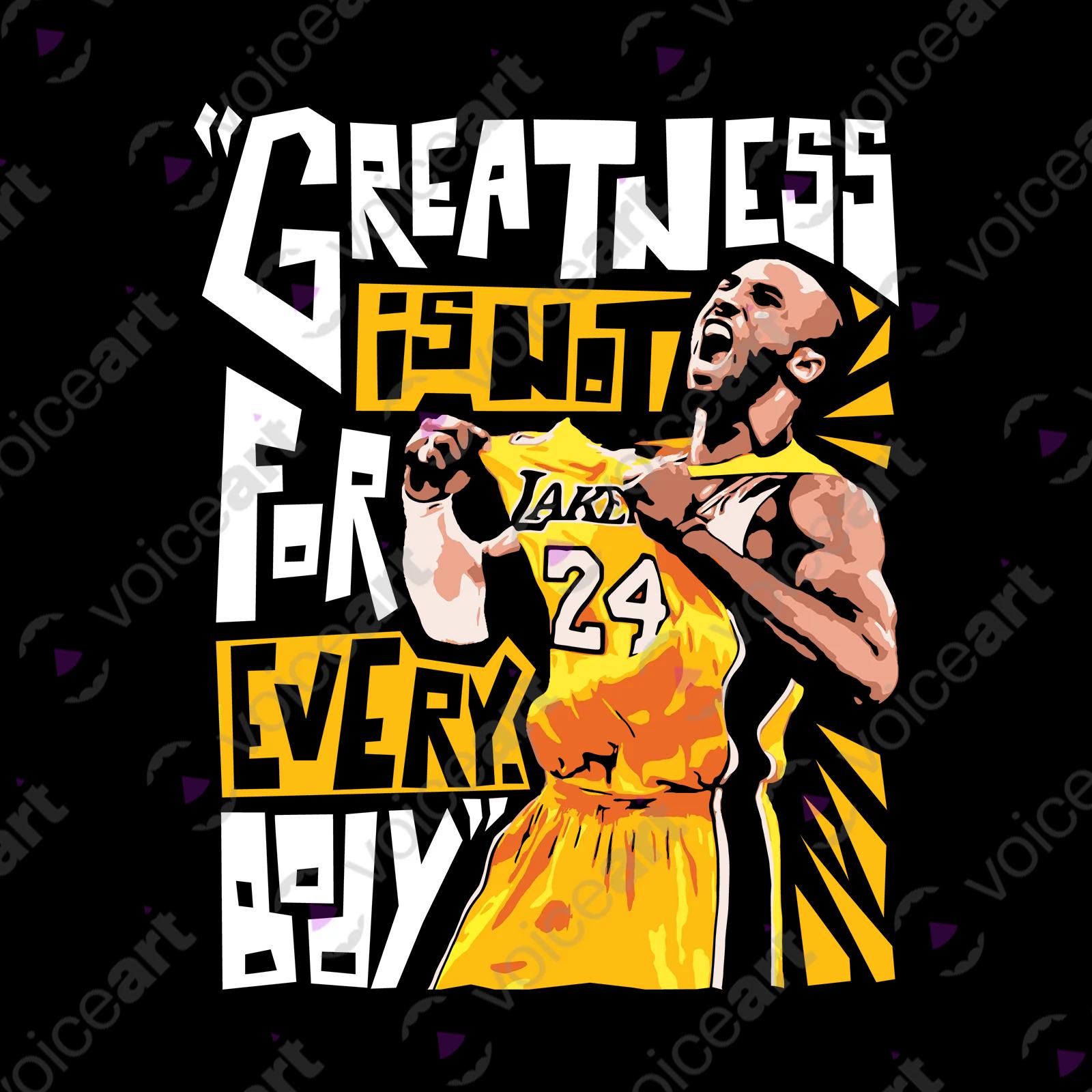 VOICEART Black Watermark Kobe's Greatness Quote T-Shirt Premium Graphic 24 Black Mamba Superstar Tee Basketball Fans