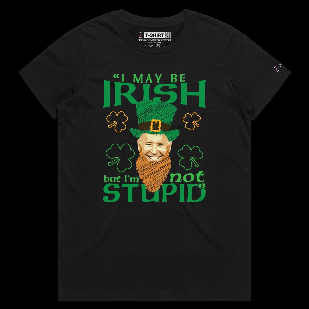 VOICEART Black Female Regular Biden Irish Quote Funny Political T-Shirt Premium Graphic and Design Sarcastic Presidential Tee