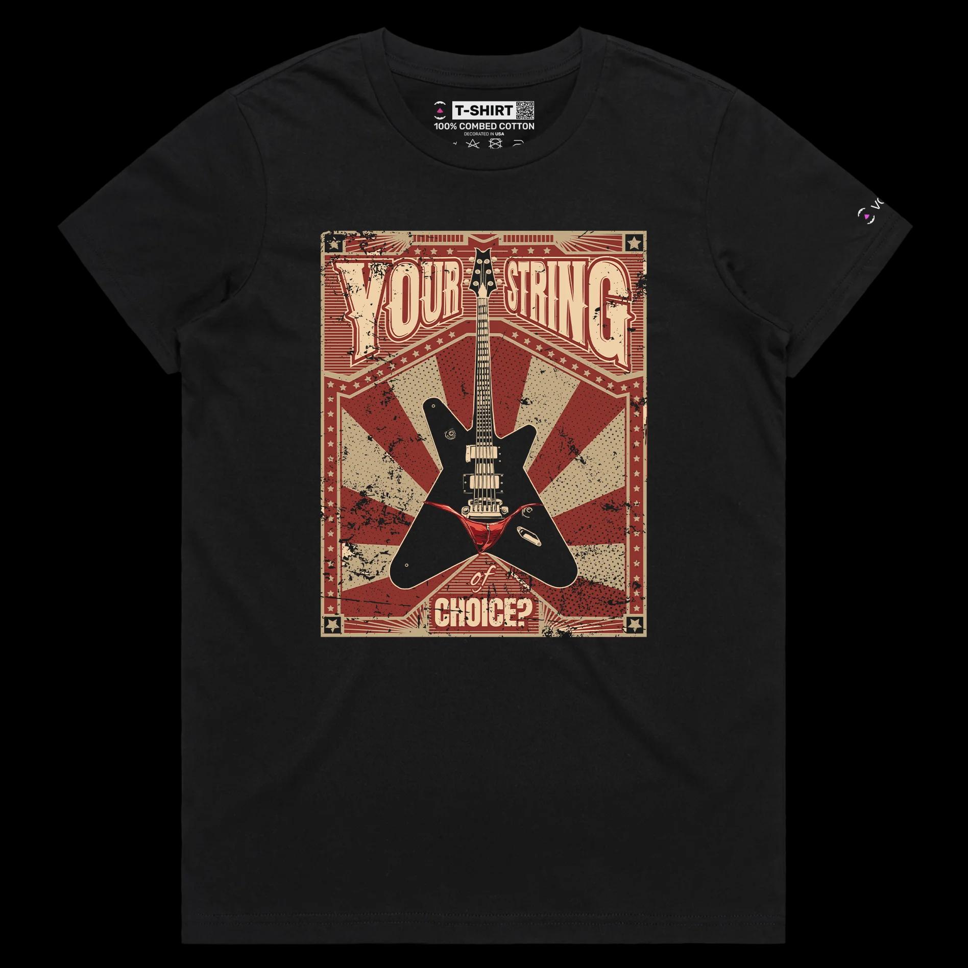 VOICEART Black Female Regular Guitar in a Thong Funny shirt Premium Graphic and Design Musical G-String Tee Play on Words