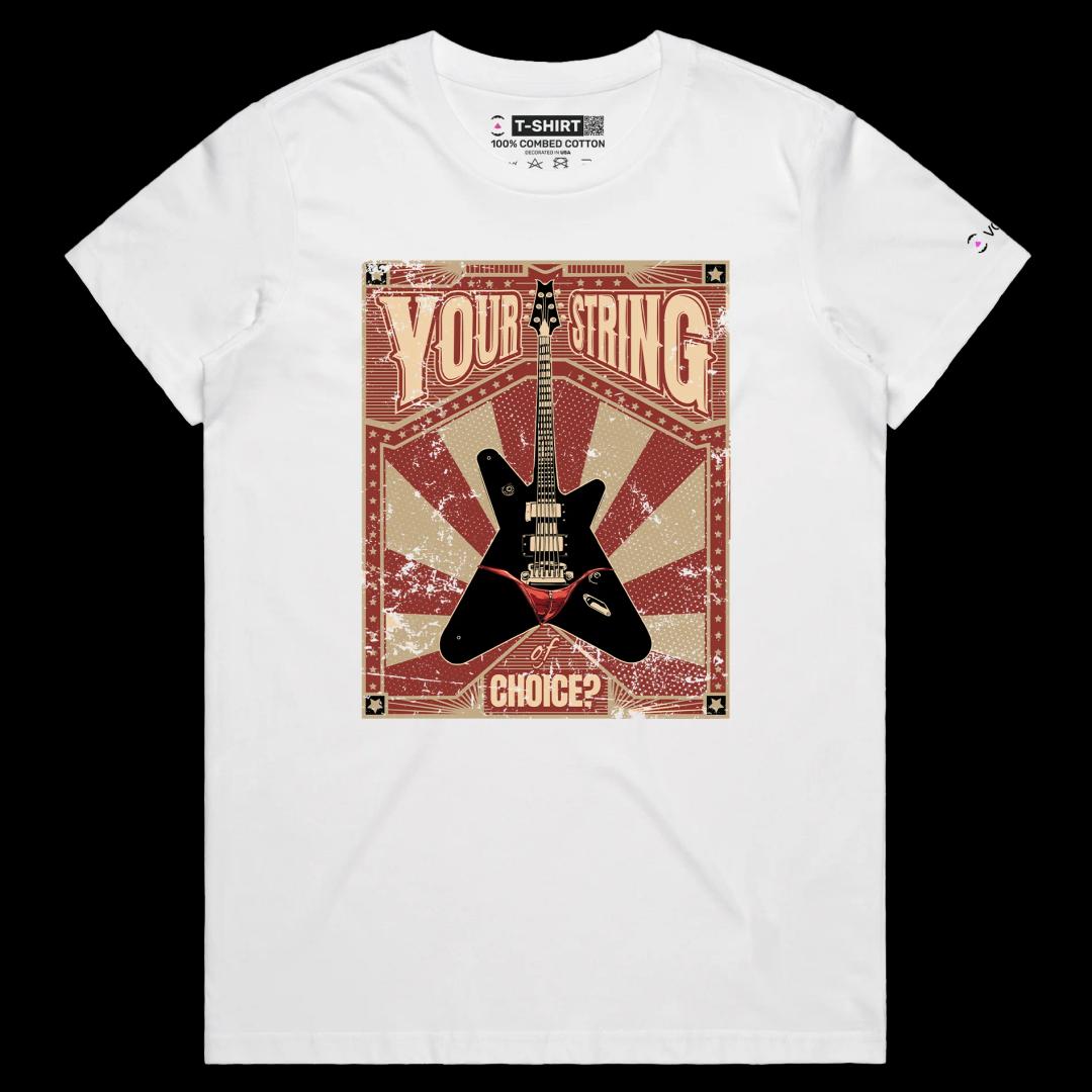 VOICEART White Female Regular Guitar in a Thong Funny shirt Premium Graphic and Design Musical G-String Tee Play on Words