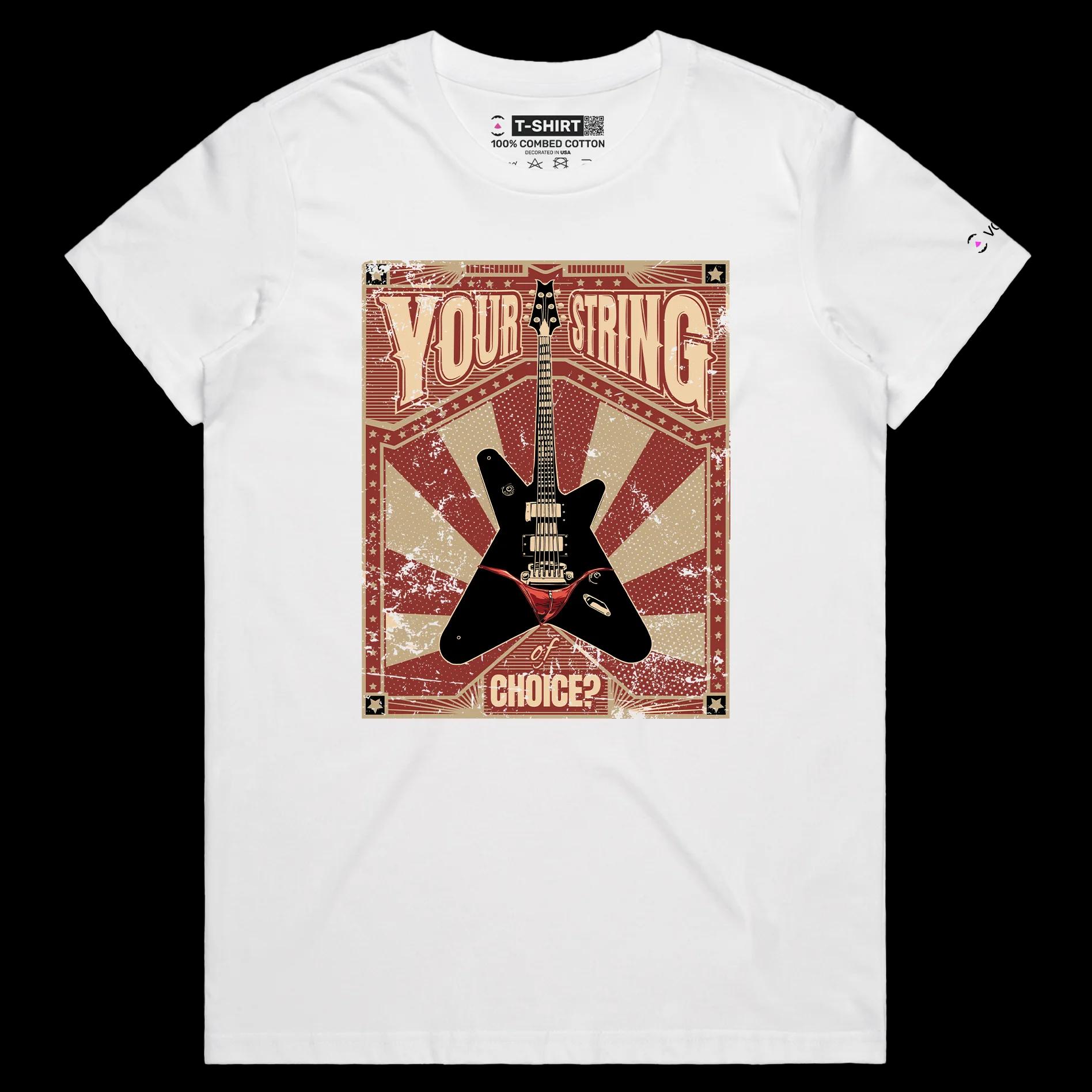 VOICEART White Female Regular Guitar in a Thong Funny shirt Premium Graphic and Design Musical G-String Tee Play on Words