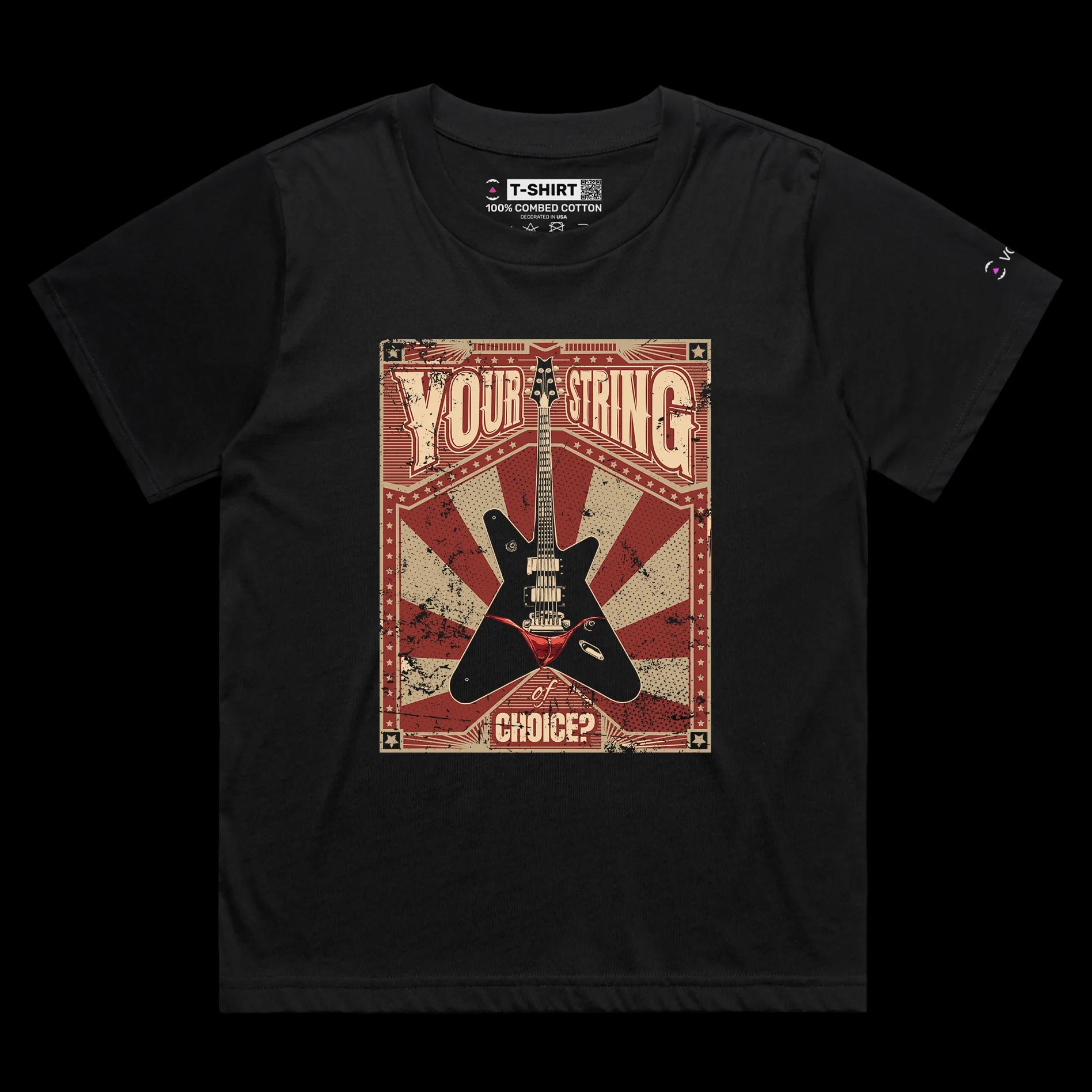 VOICEART Black Female Loose Guitar in a Thong Funny shirt Premium Graphic and Design Musical G-String Tee Play on Words