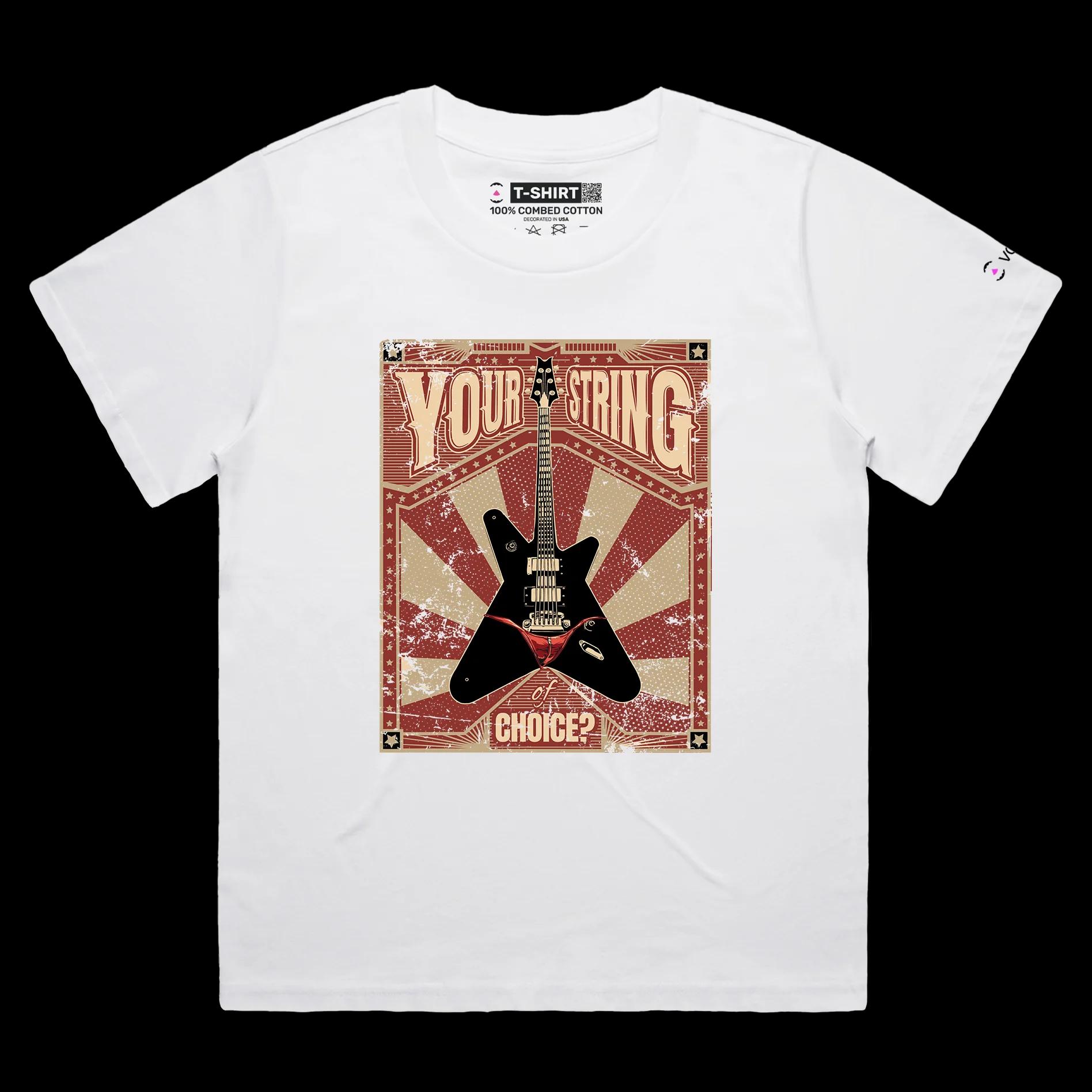 VOICEART White Female Loose Guitar in a Thong Funny shirt Premium Graphic and Design Musical G-String Tee Play on Words
